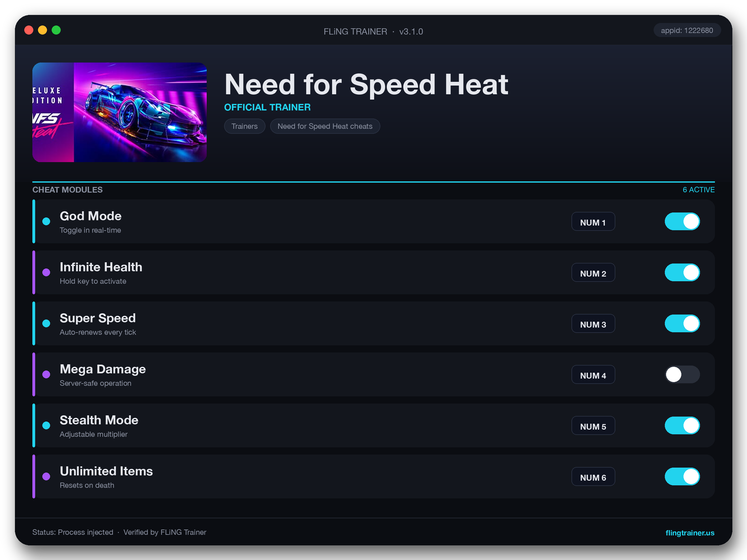 Need for Speed Heat Trainer interface