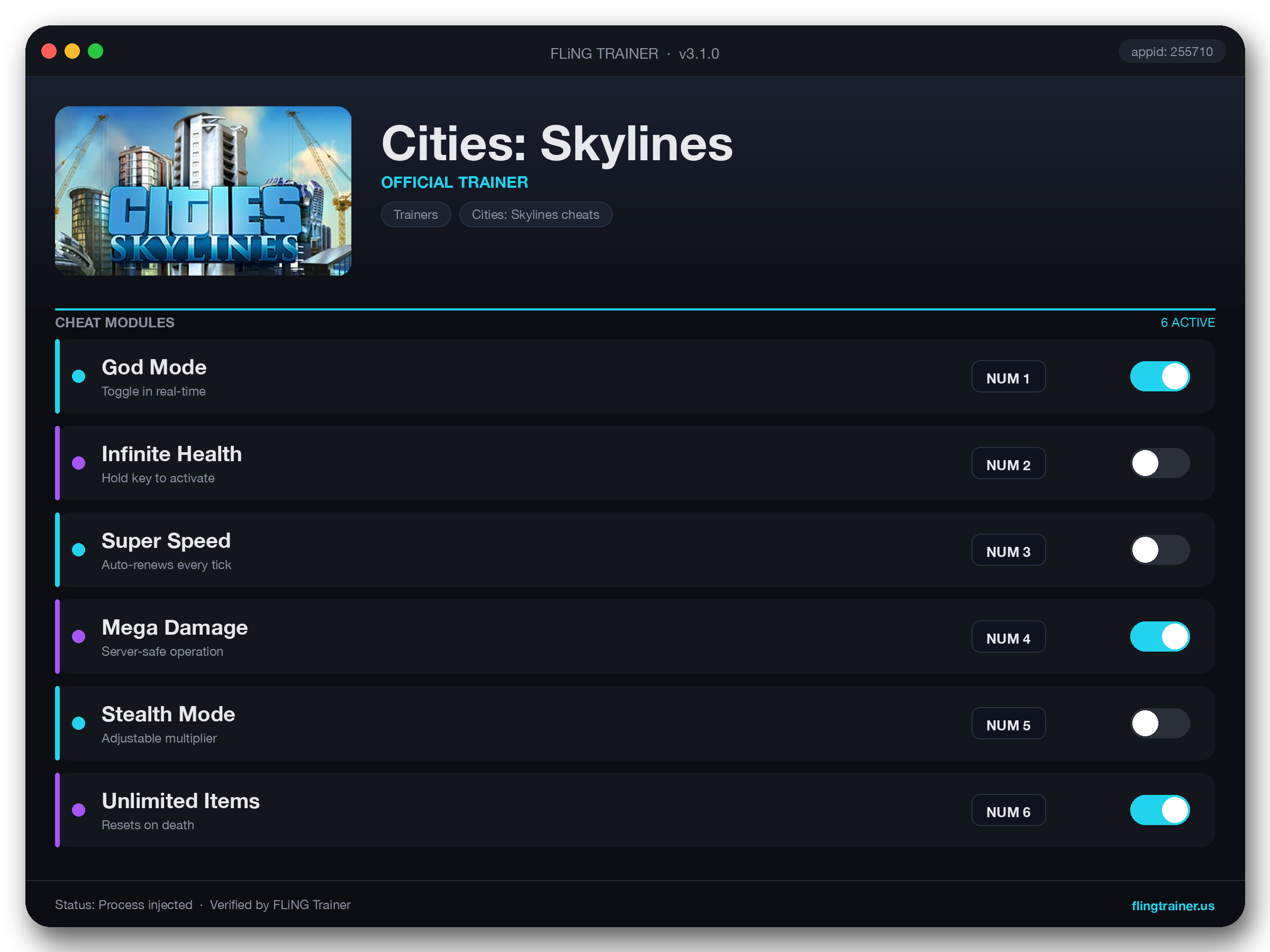 Cities: Skylines Trainer interface