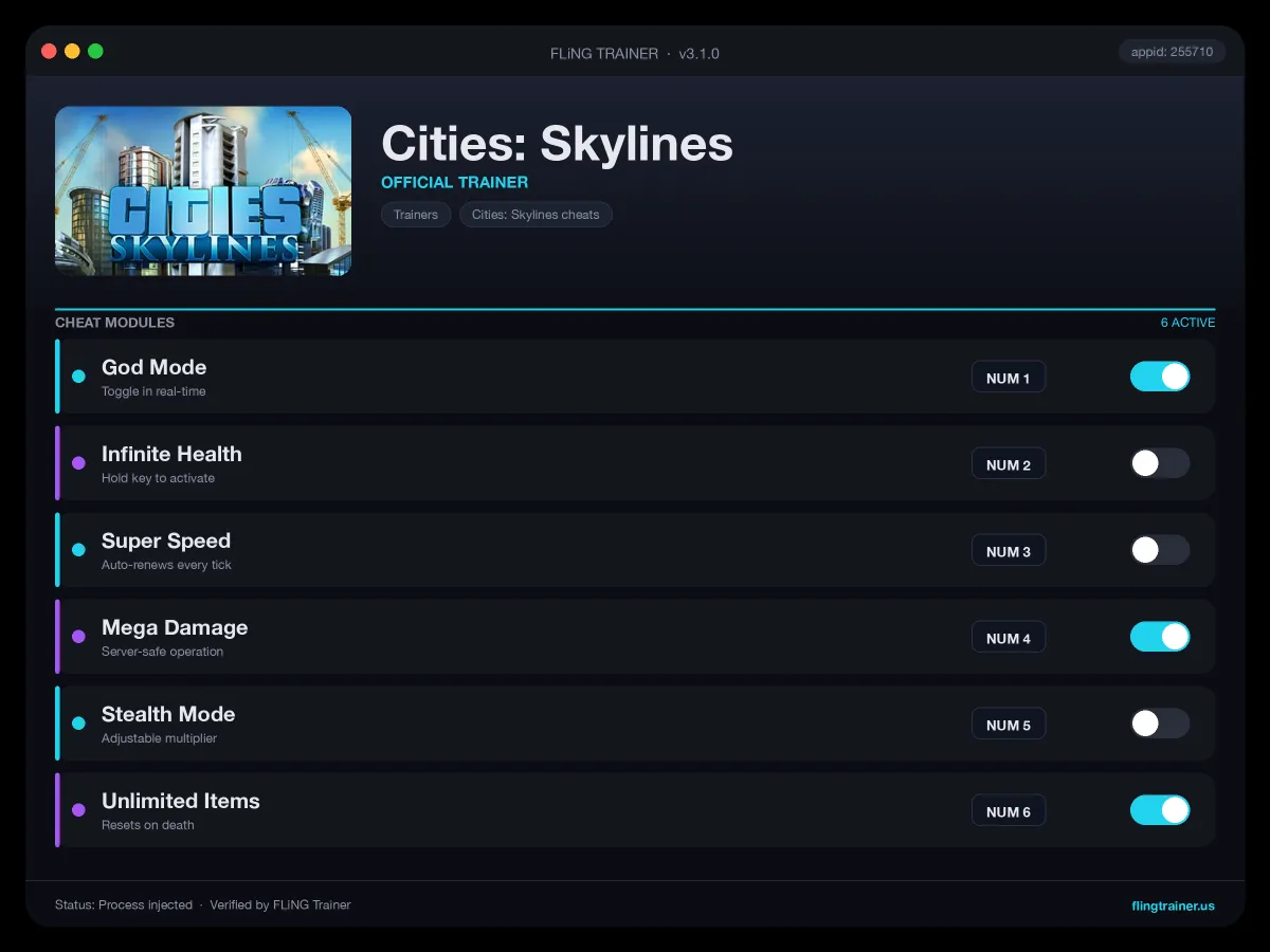 Cities: Skylines Trainer interface