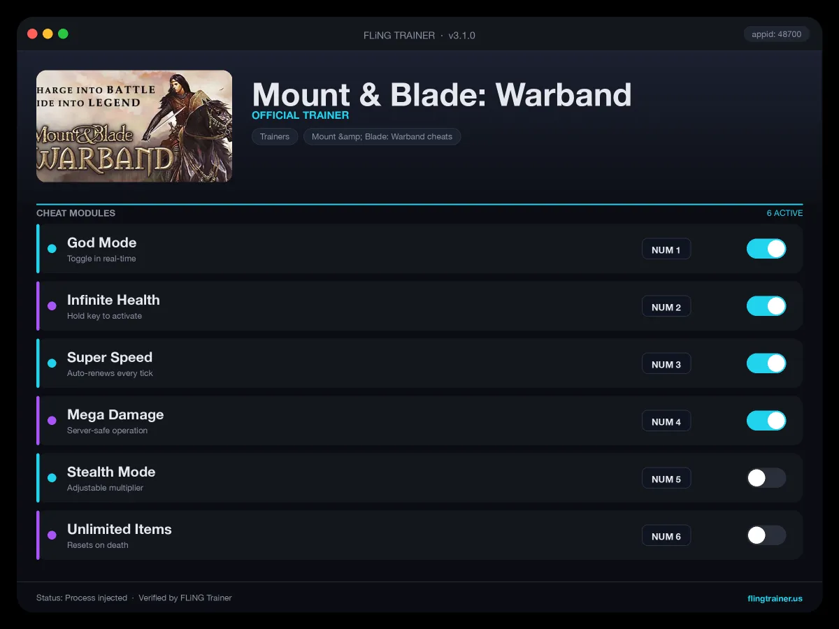 Mount & Blade: Warband Trainer interface