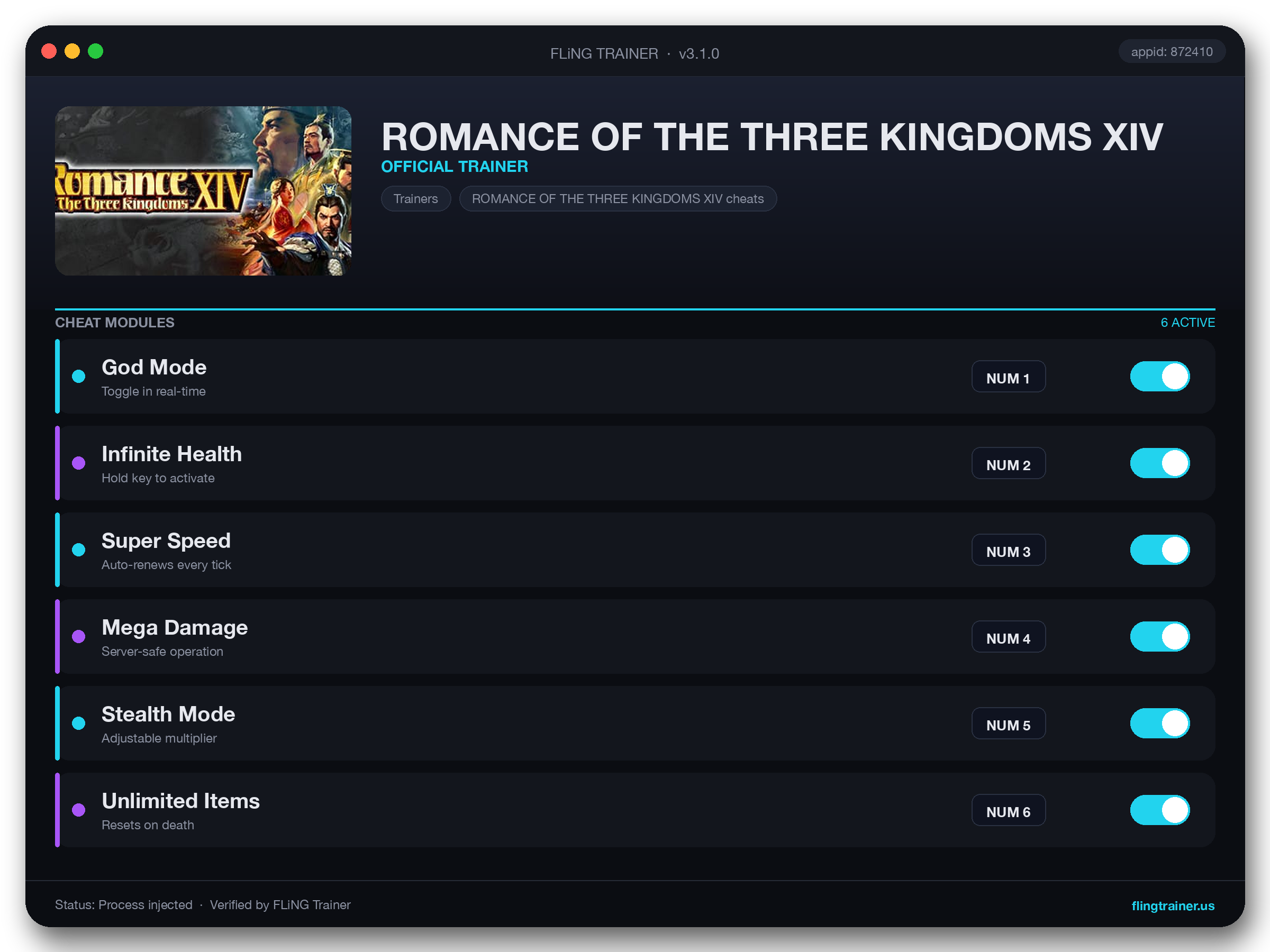ROMANCE OF THE THREE KINGDOMS XIV Trainer interface