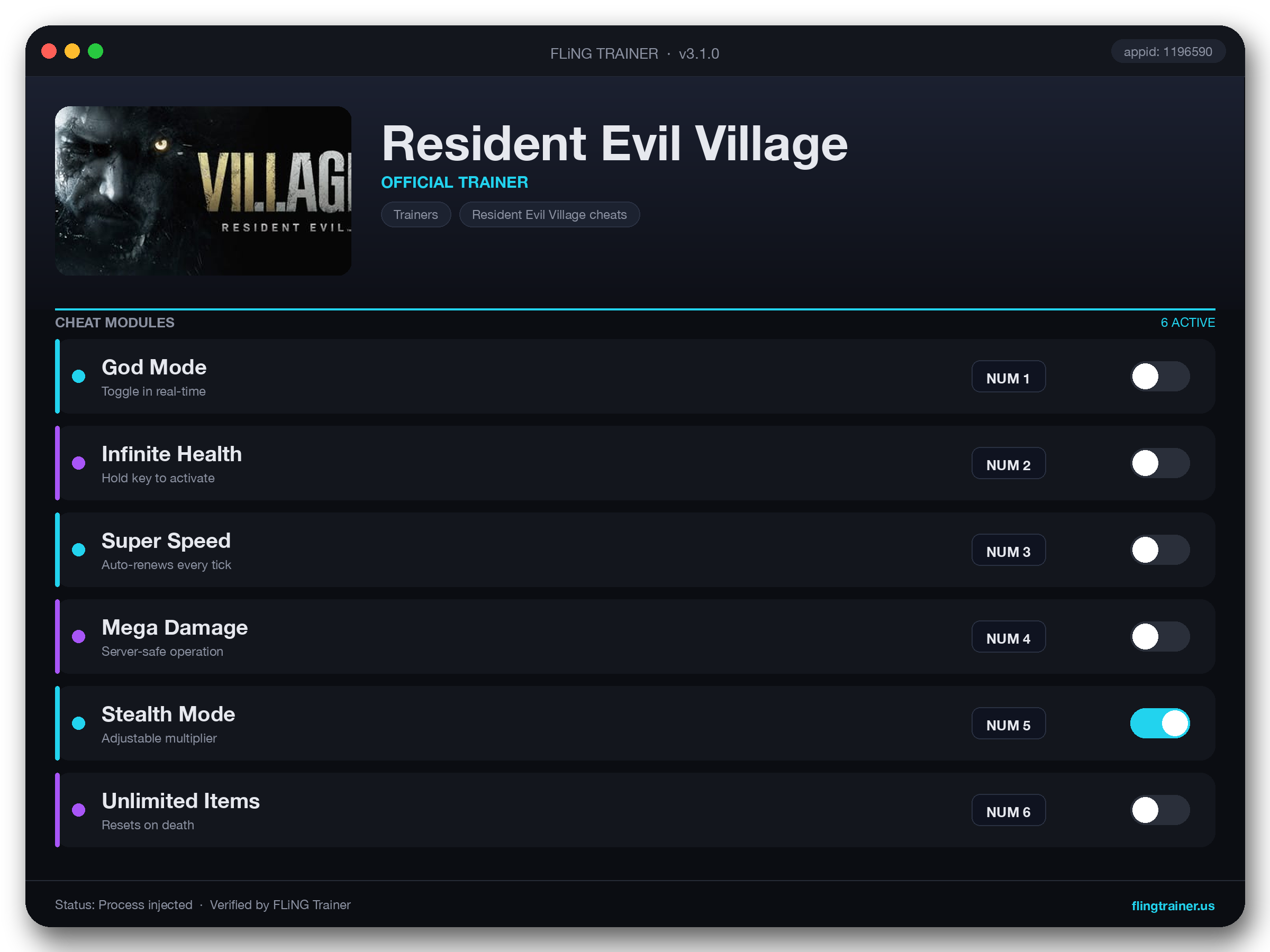 Resident Evil Village Trainer interface