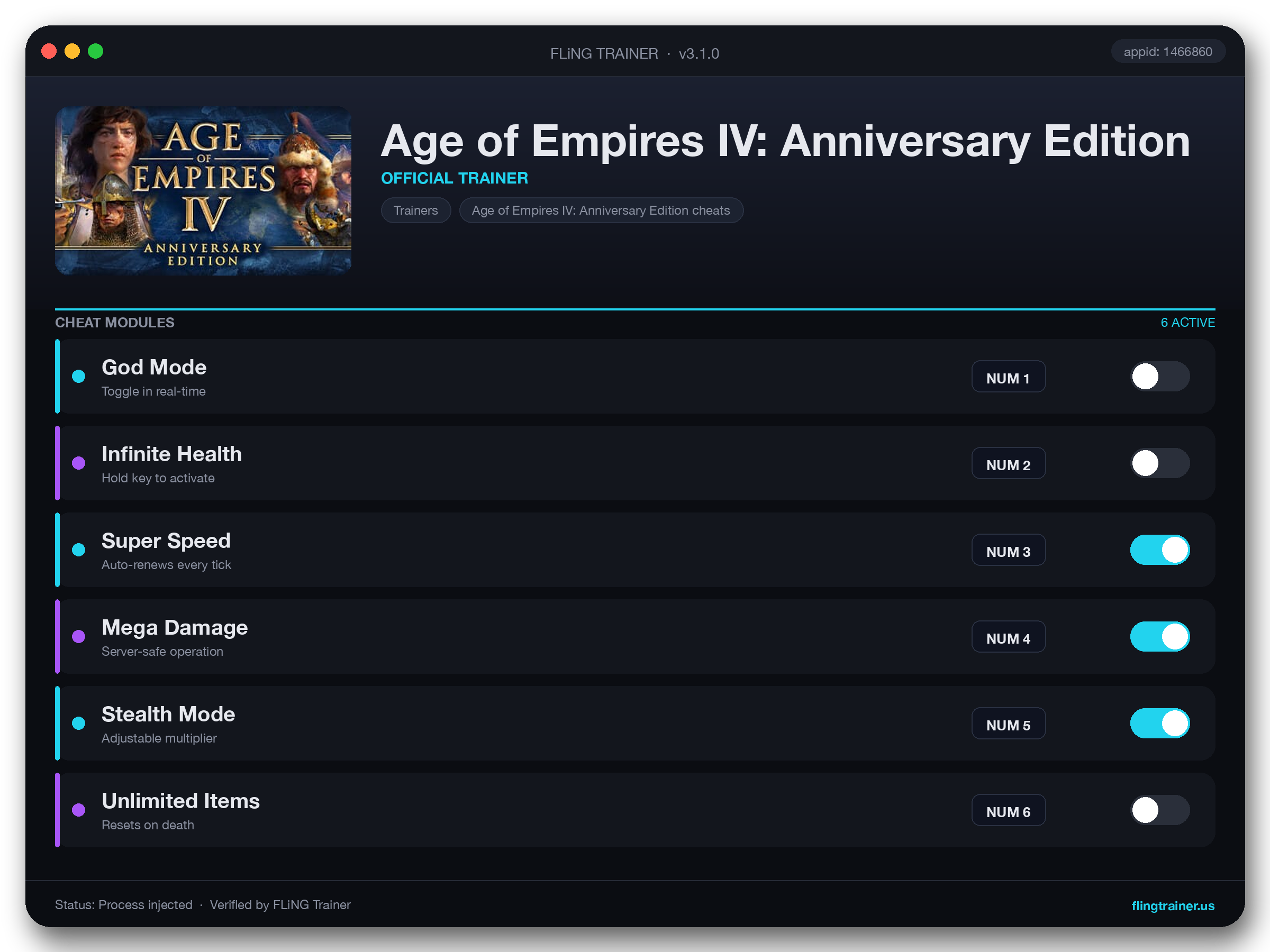 Age of Empires IV: Anniversary Edition Trainer interface