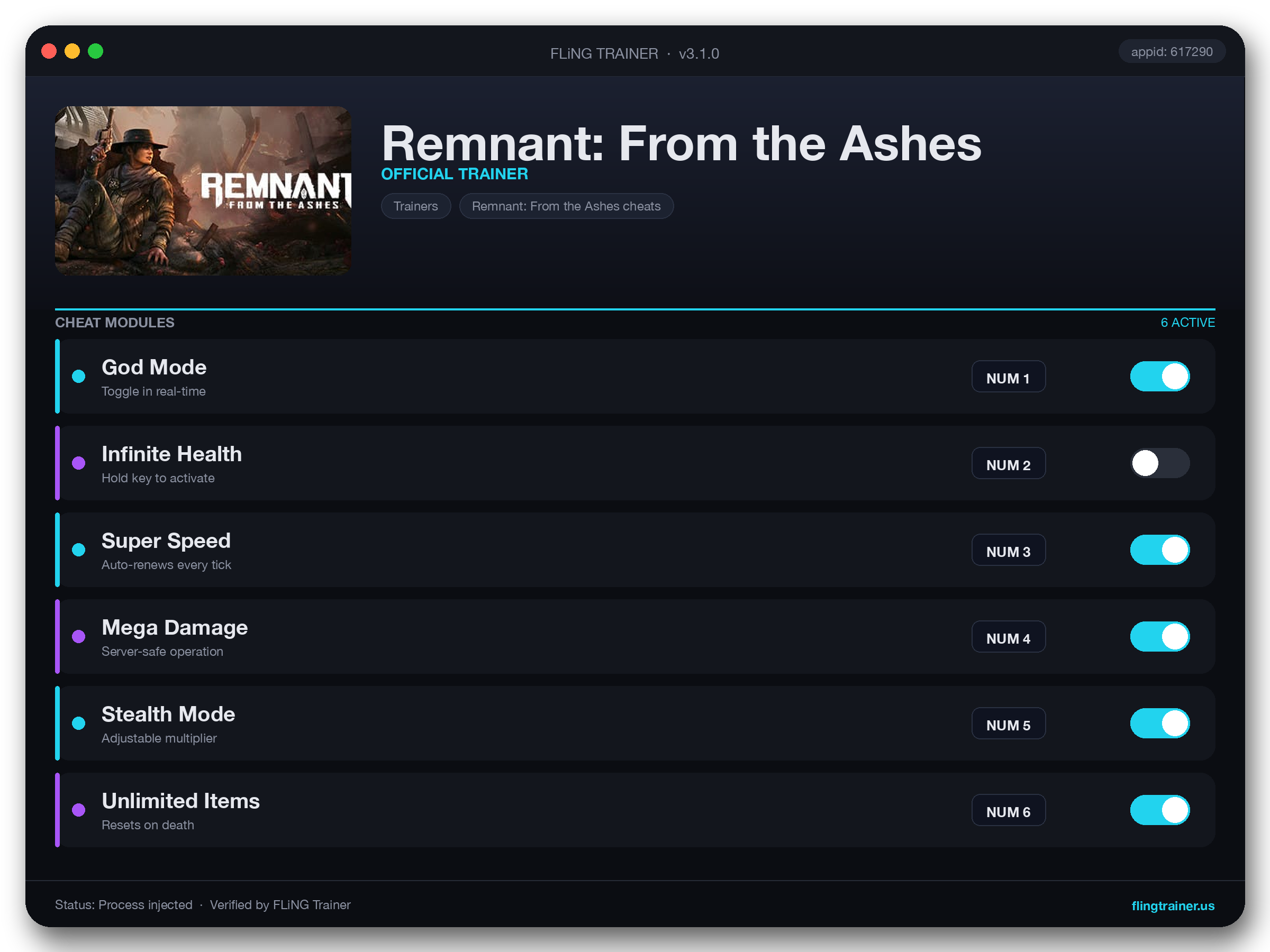 Remnant: From the Ashes Trainer interface