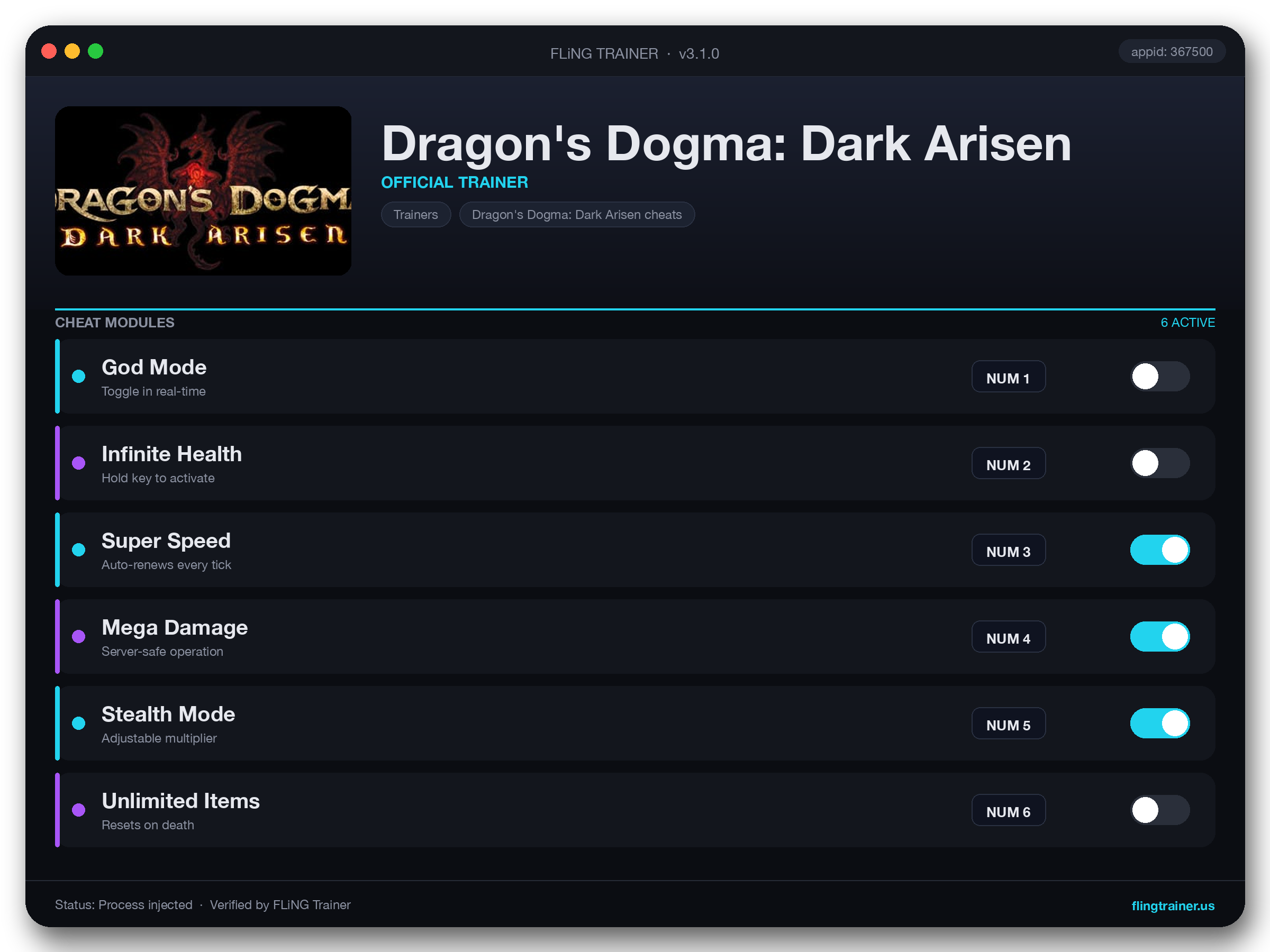 Dragon's Dogma: Dark Arisen Trainer interface
