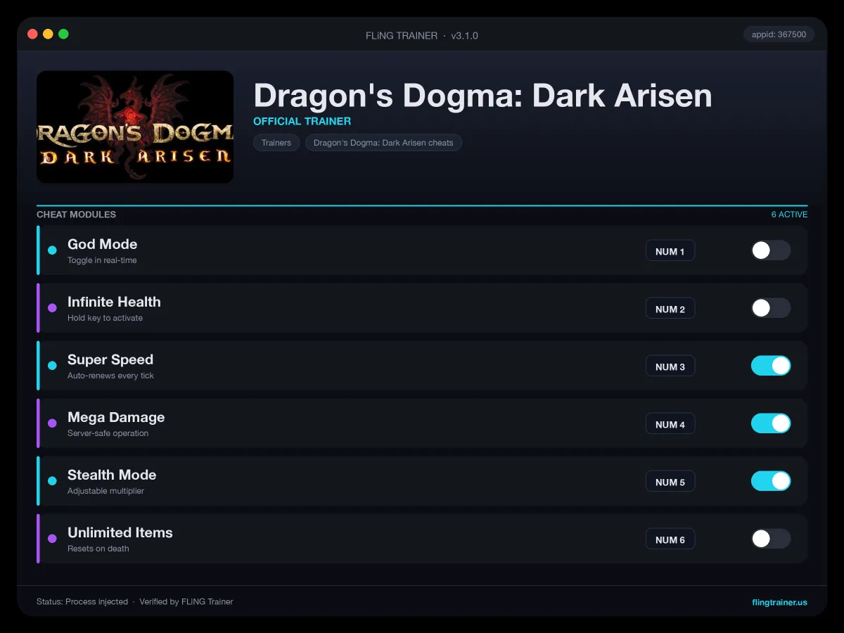 Dragon's Dogma: Dark Arisen Trainer interface