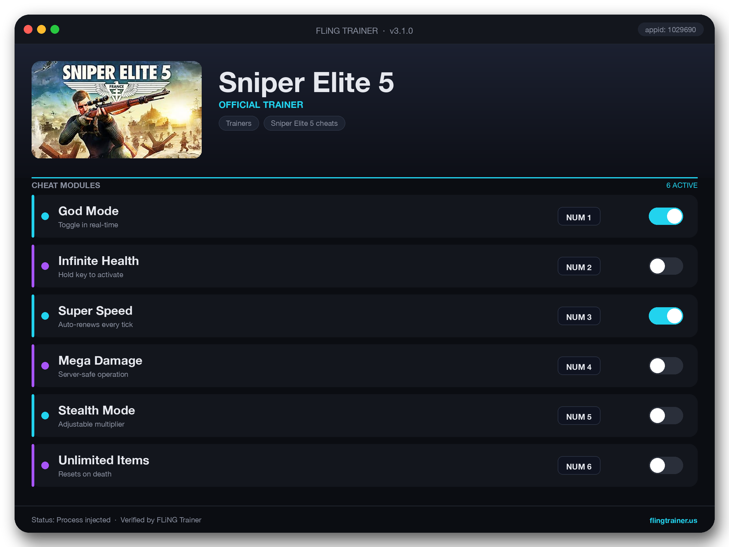 Sniper Elite 5 Trainer interface