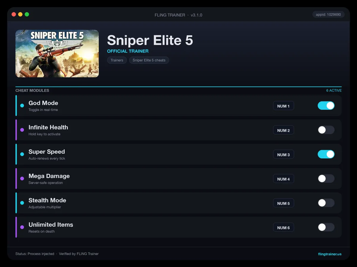Sniper Elite 5 Trainer interface
