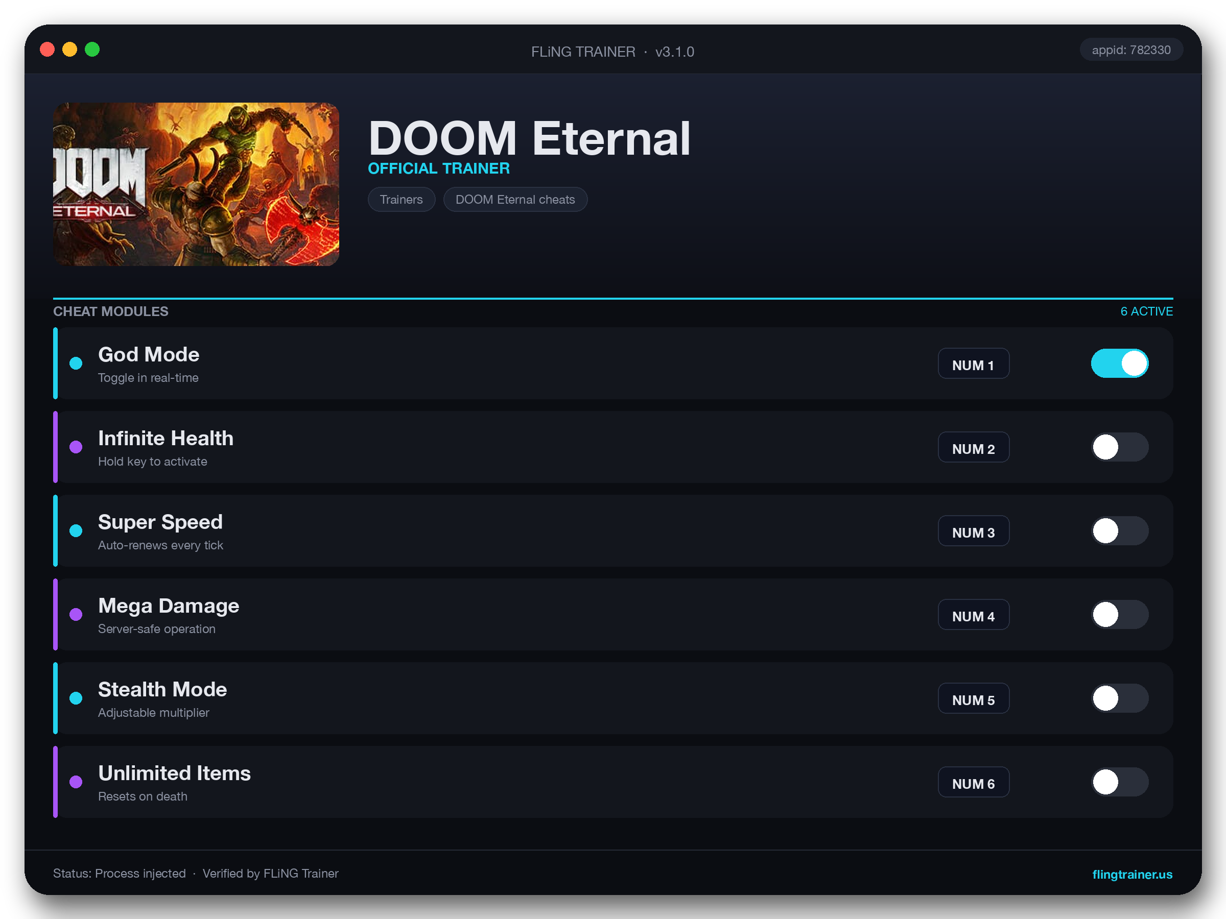 DOOM Eternal Trainer interface