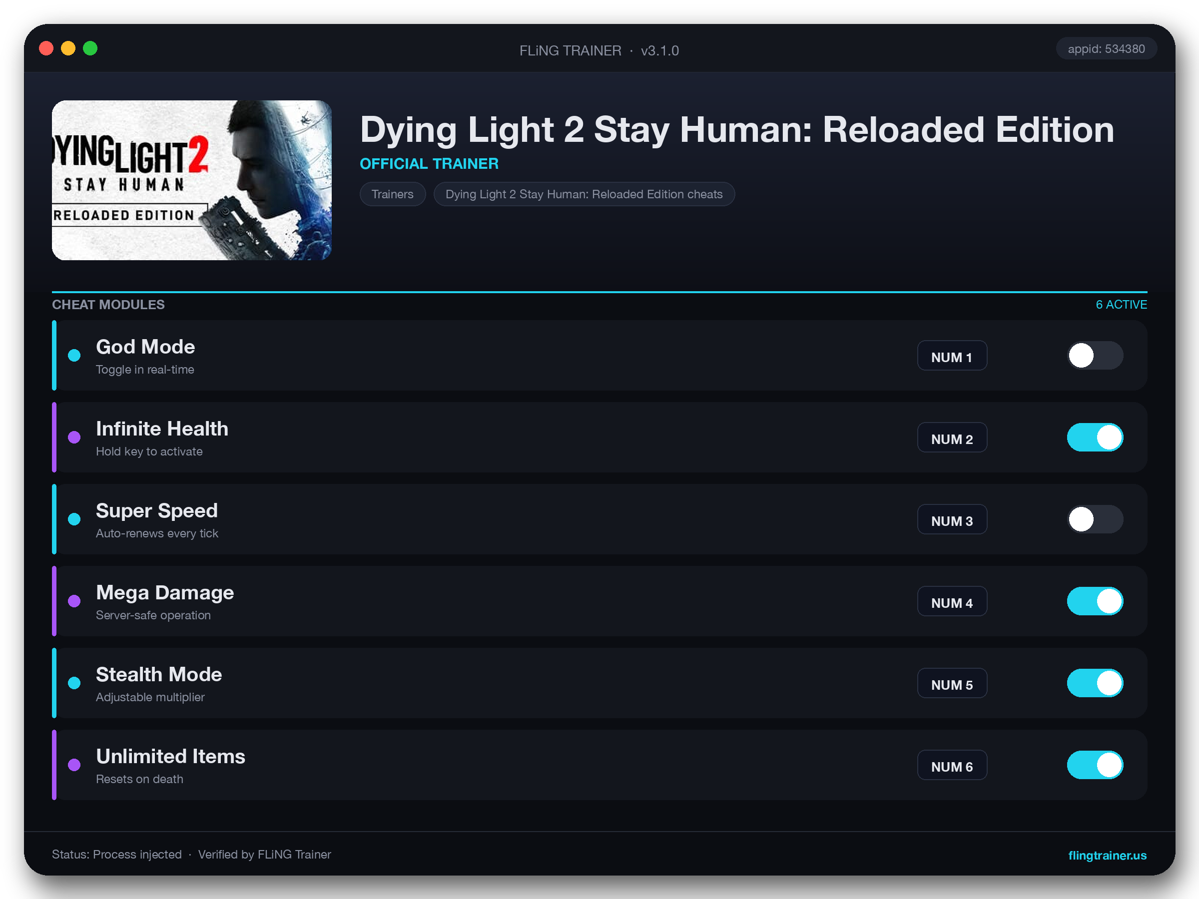 Dying Light 2 Stay Human: Reloaded Edition Trainer interface