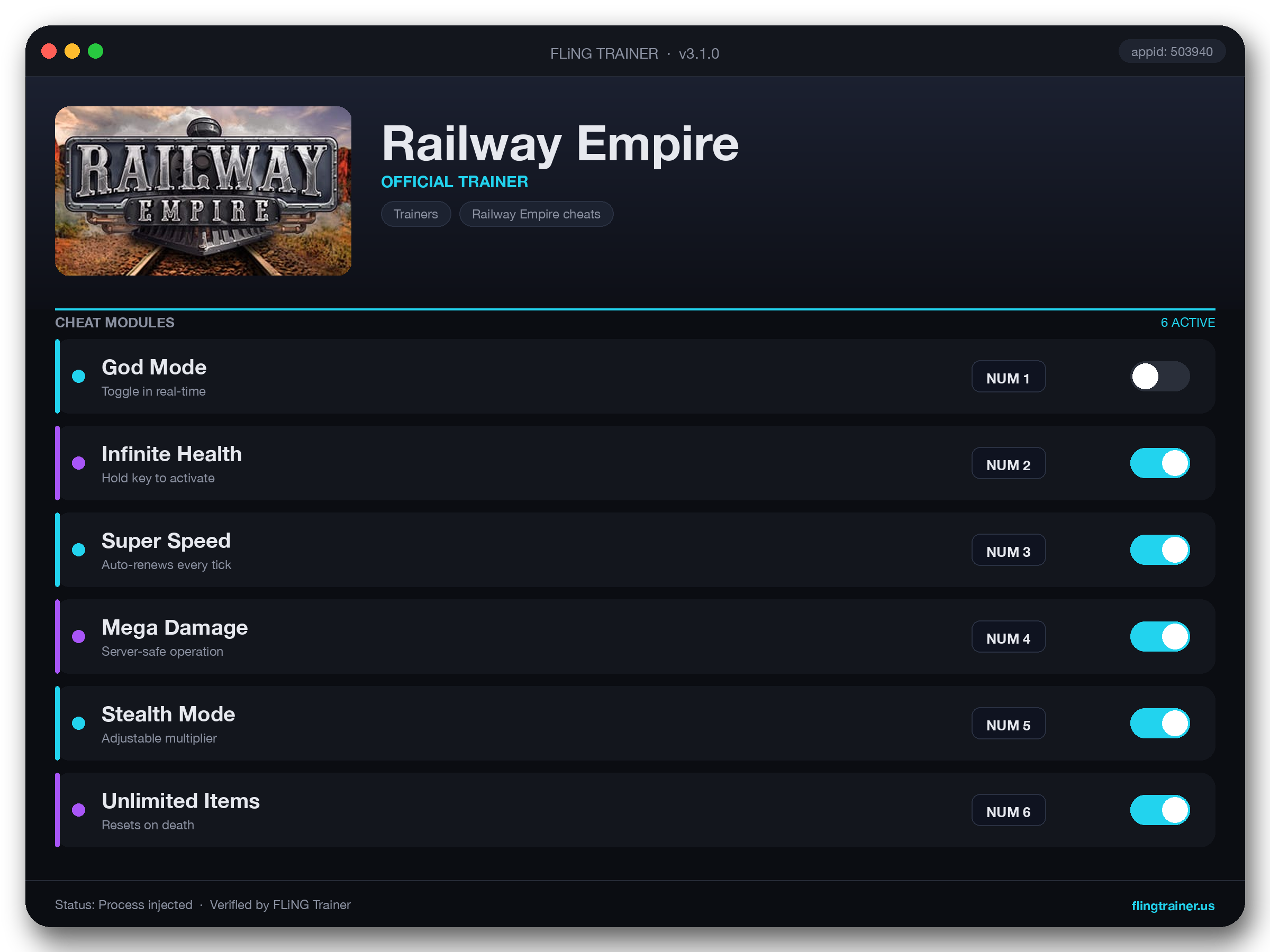 Railway Empire Trainer interface
