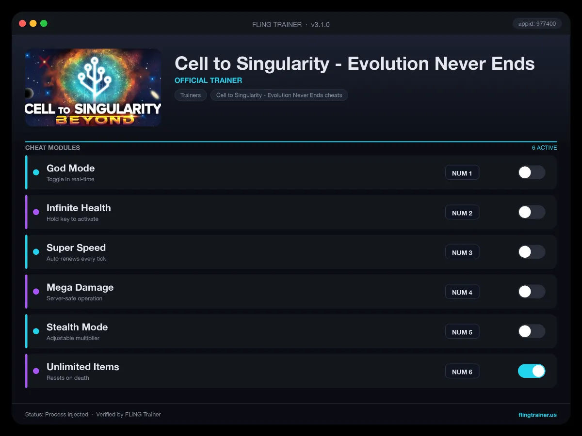 Cell to Singularity - Evolution Never Ends Trainer interface