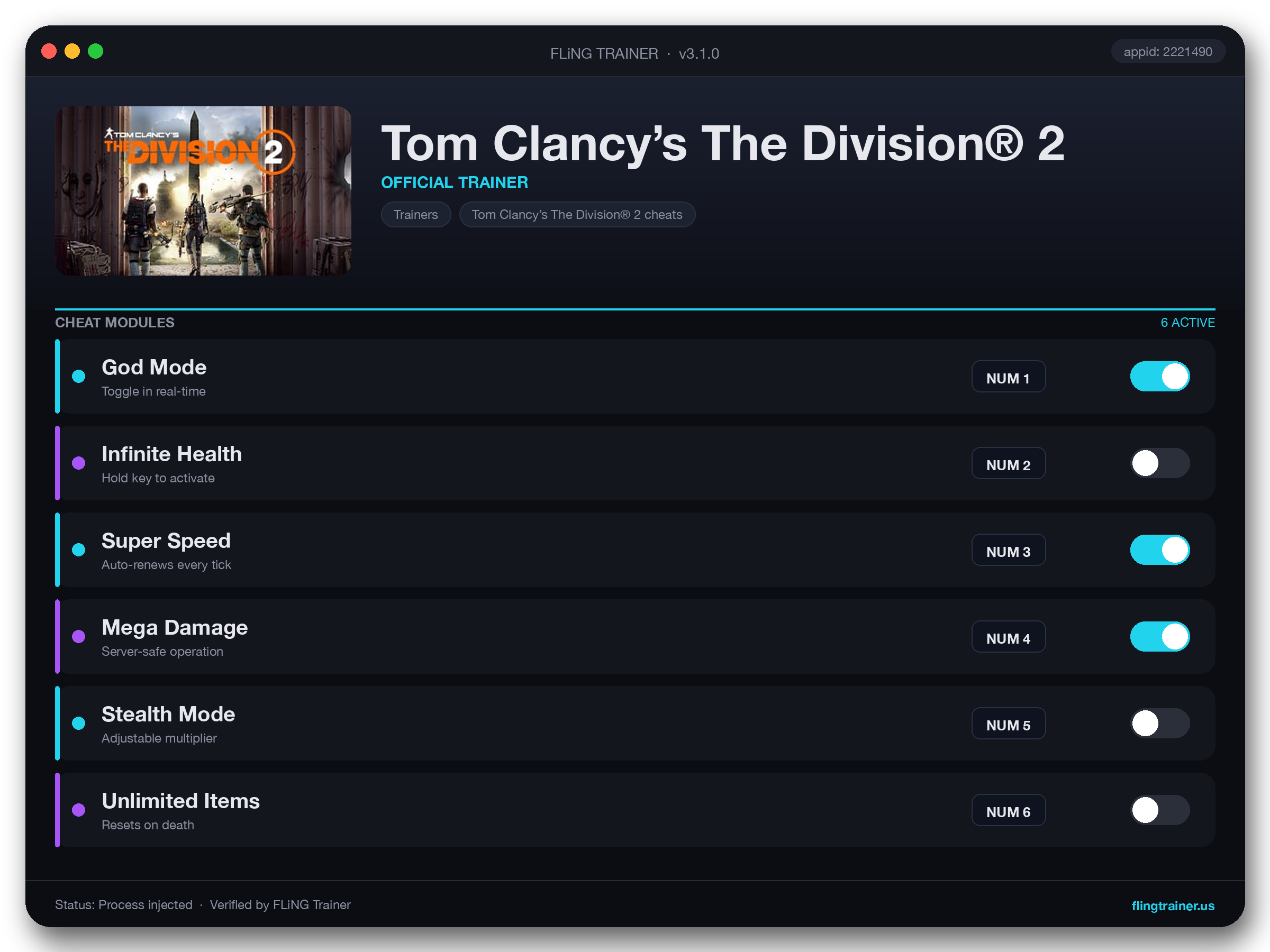 Tom Clancy’s The Division® 2 Trainer interface