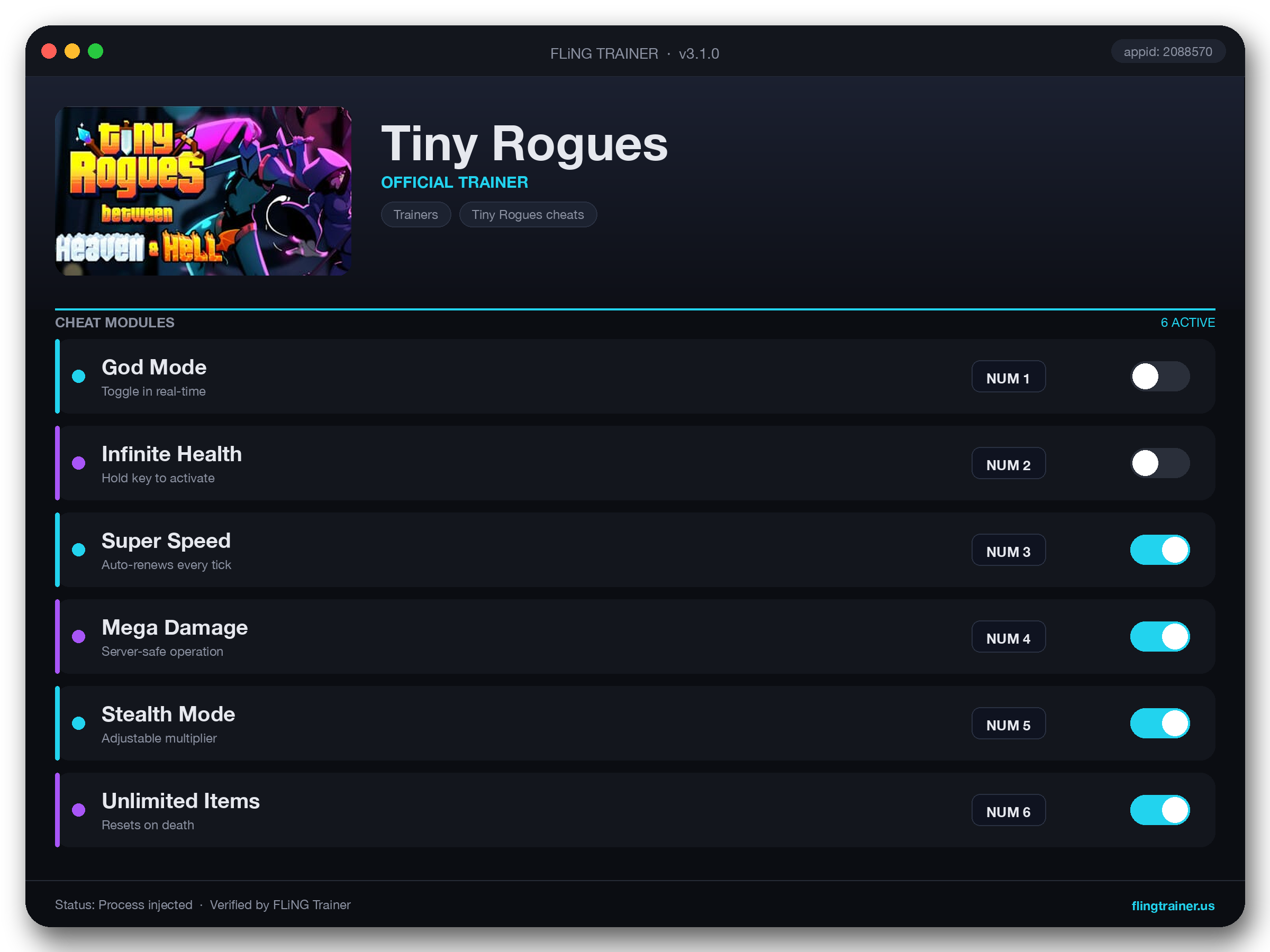 Tiny Rogues Trainer interface
