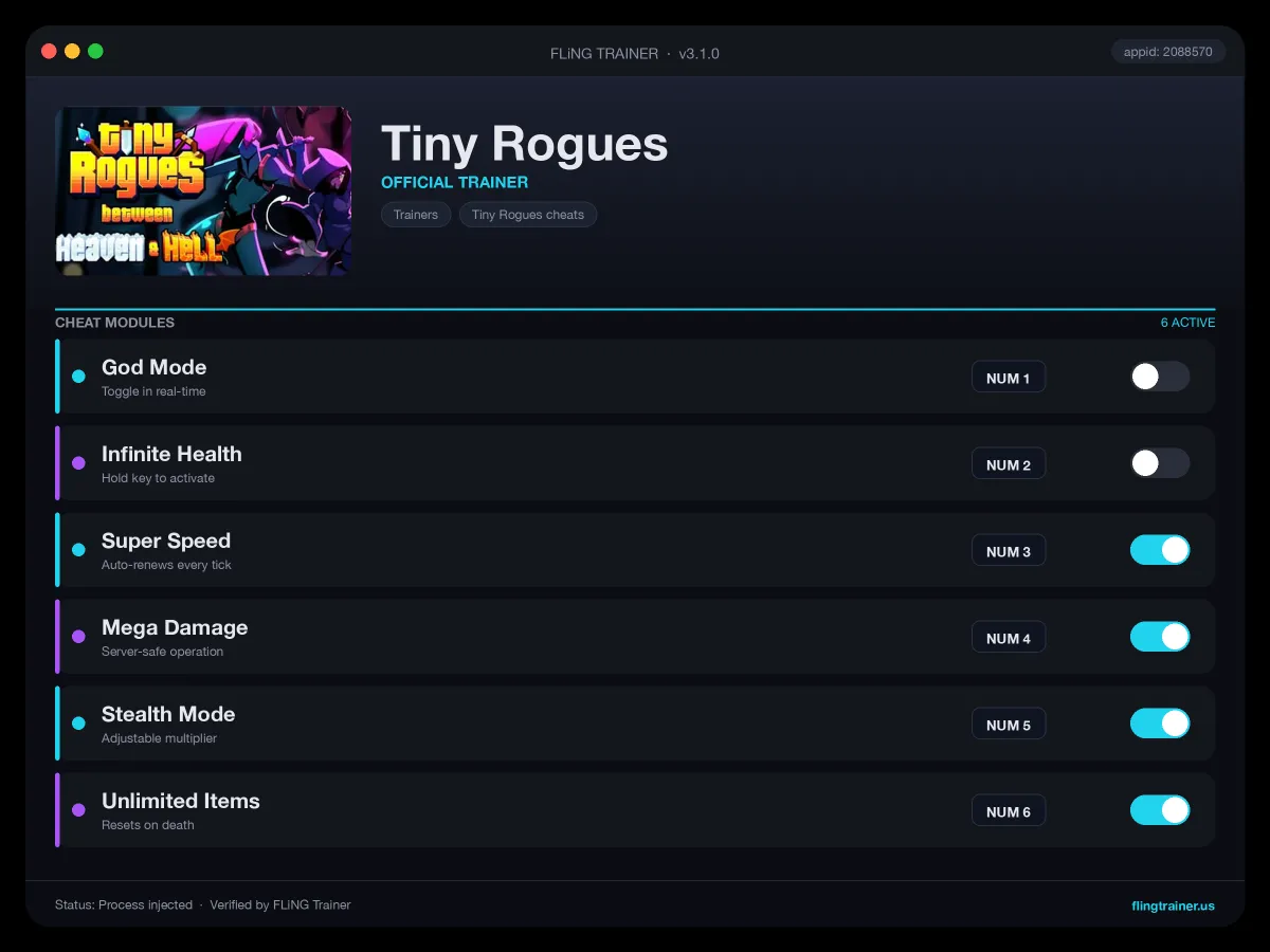 Tiny Rogues Trainer interface