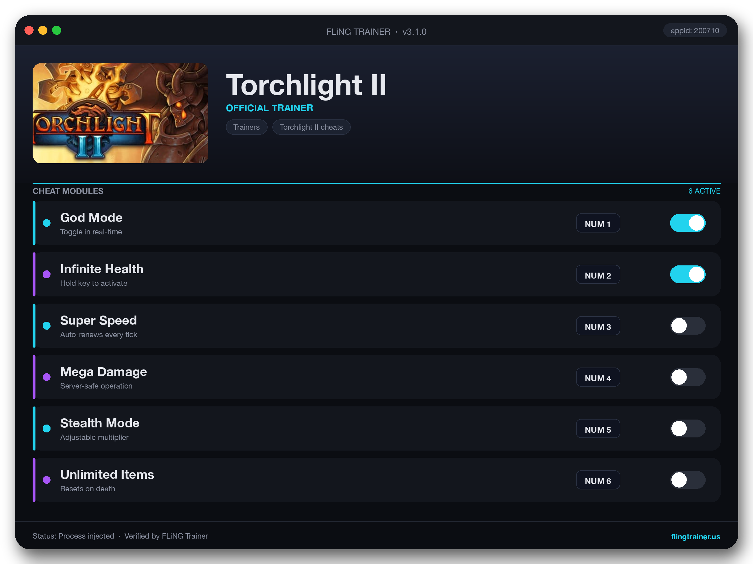 Torchlight II Trainer interface