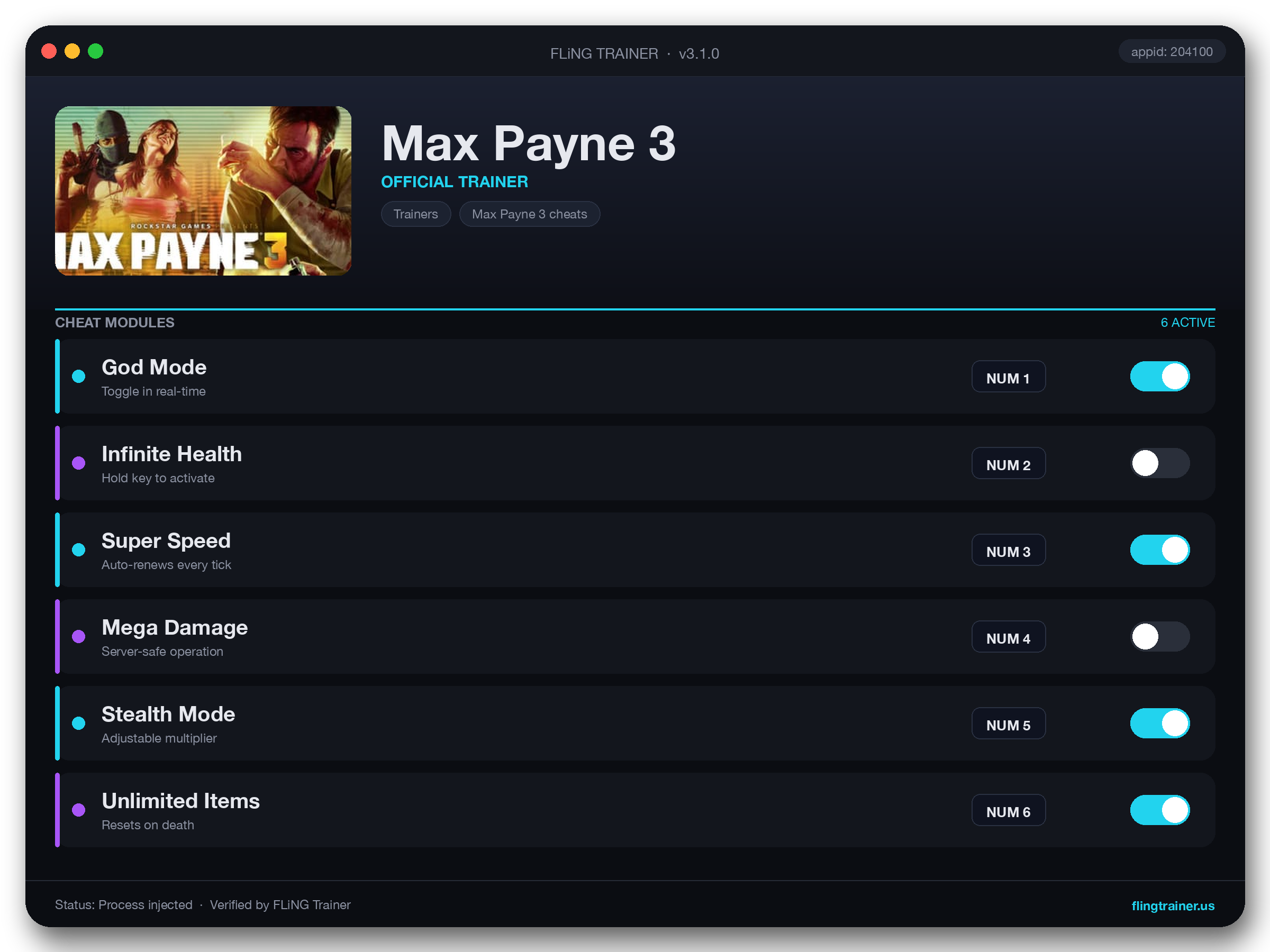 Max Payne 3 Trainer interface