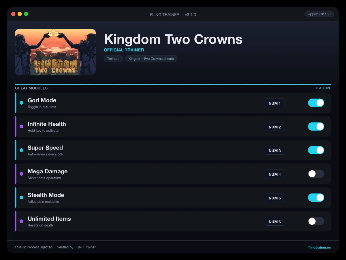 Kingdom Two Crowns Trainer interface