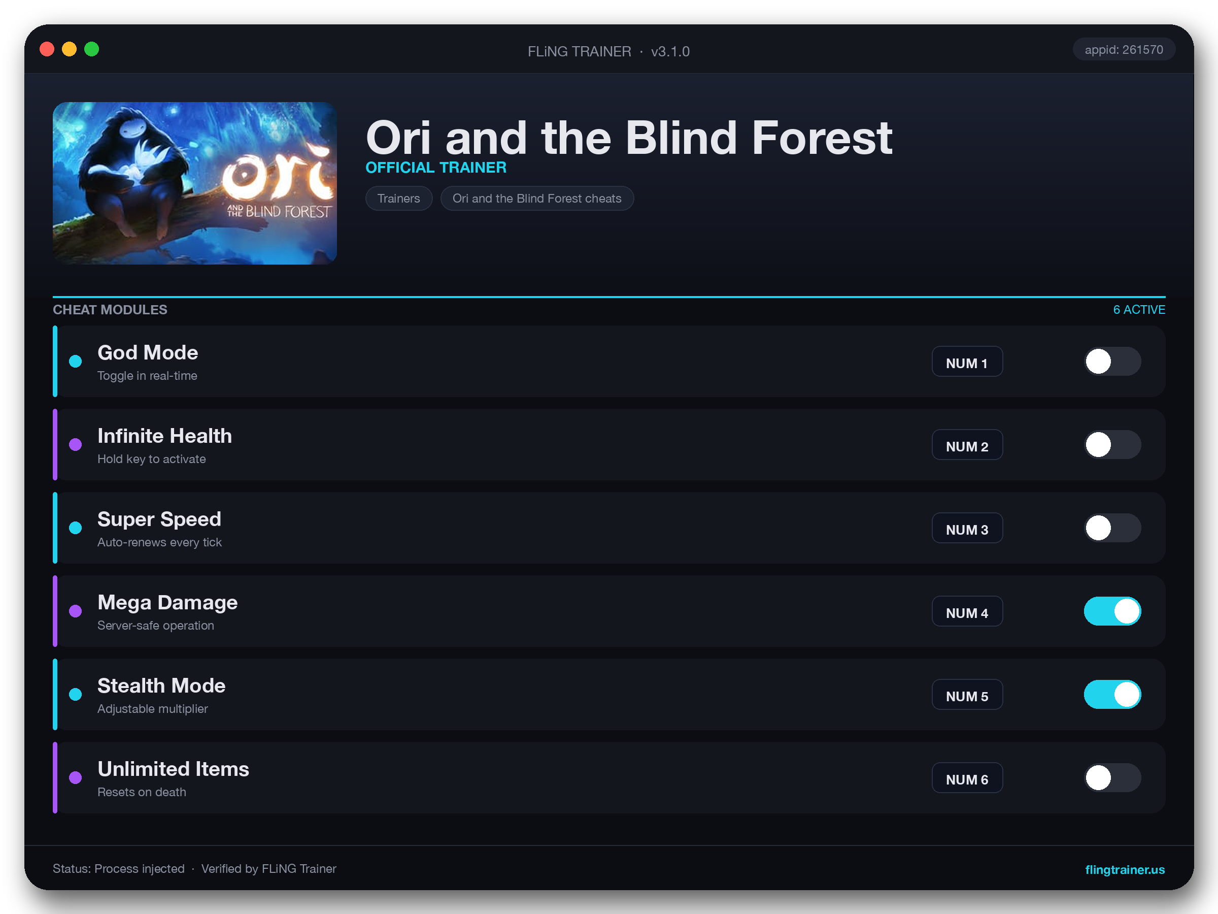 Ori and the Blind Forest Trainer interface