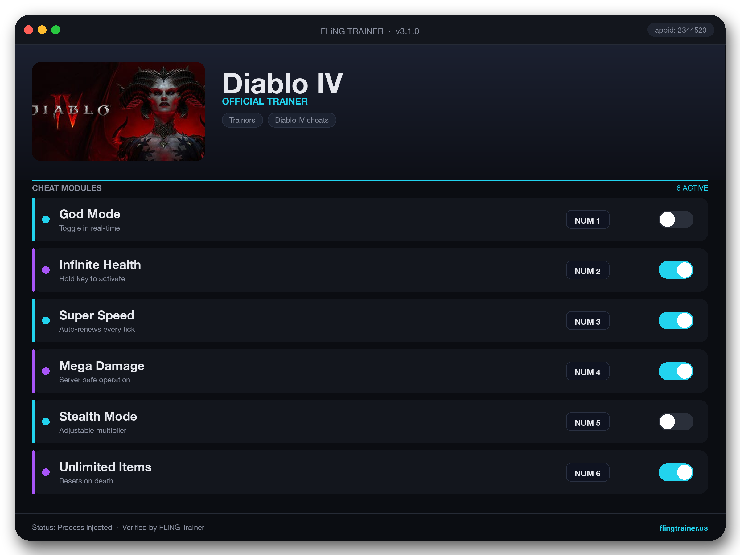 Diablo IV Trainer interface