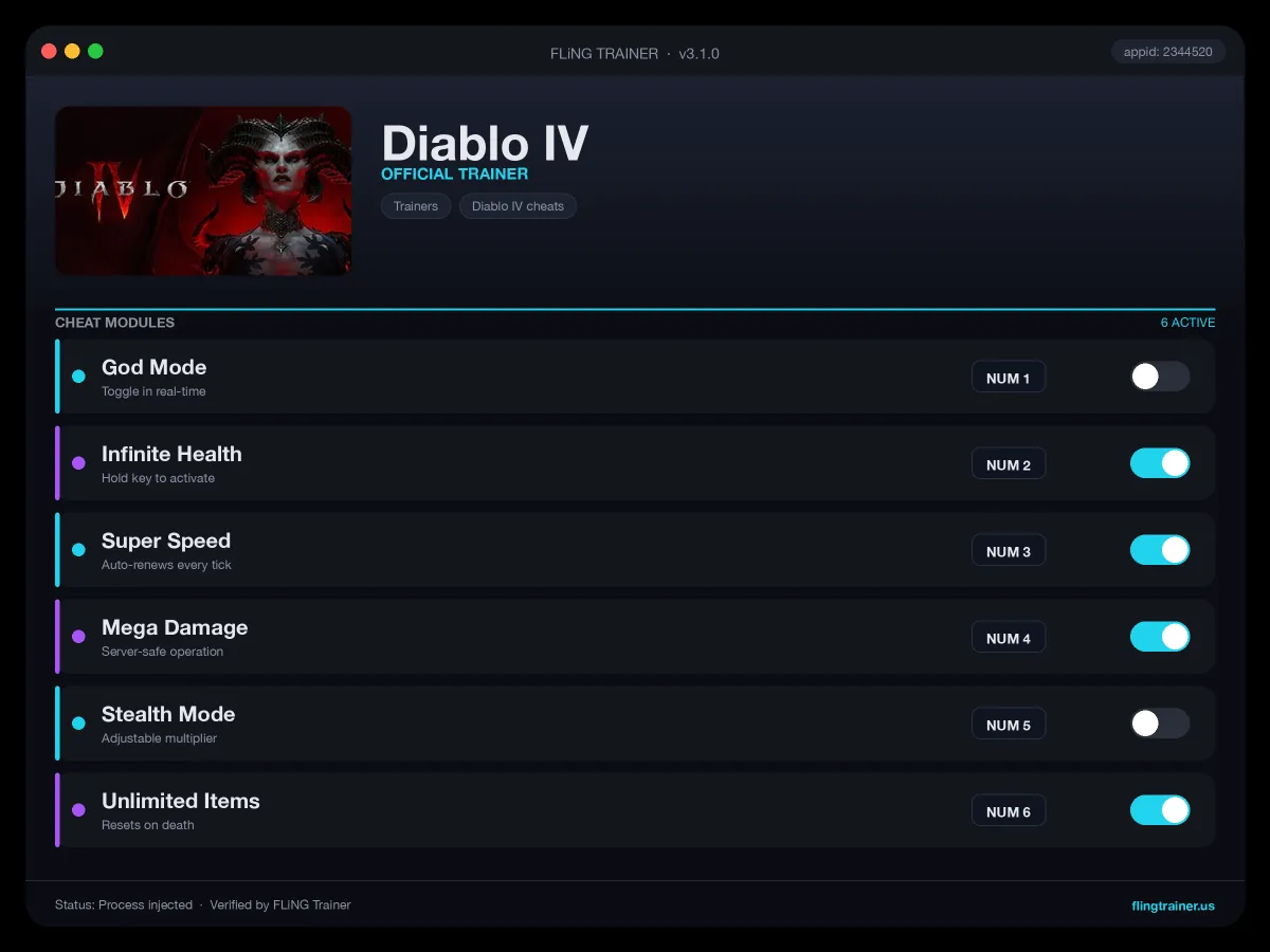 Diablo IV Trainer interface