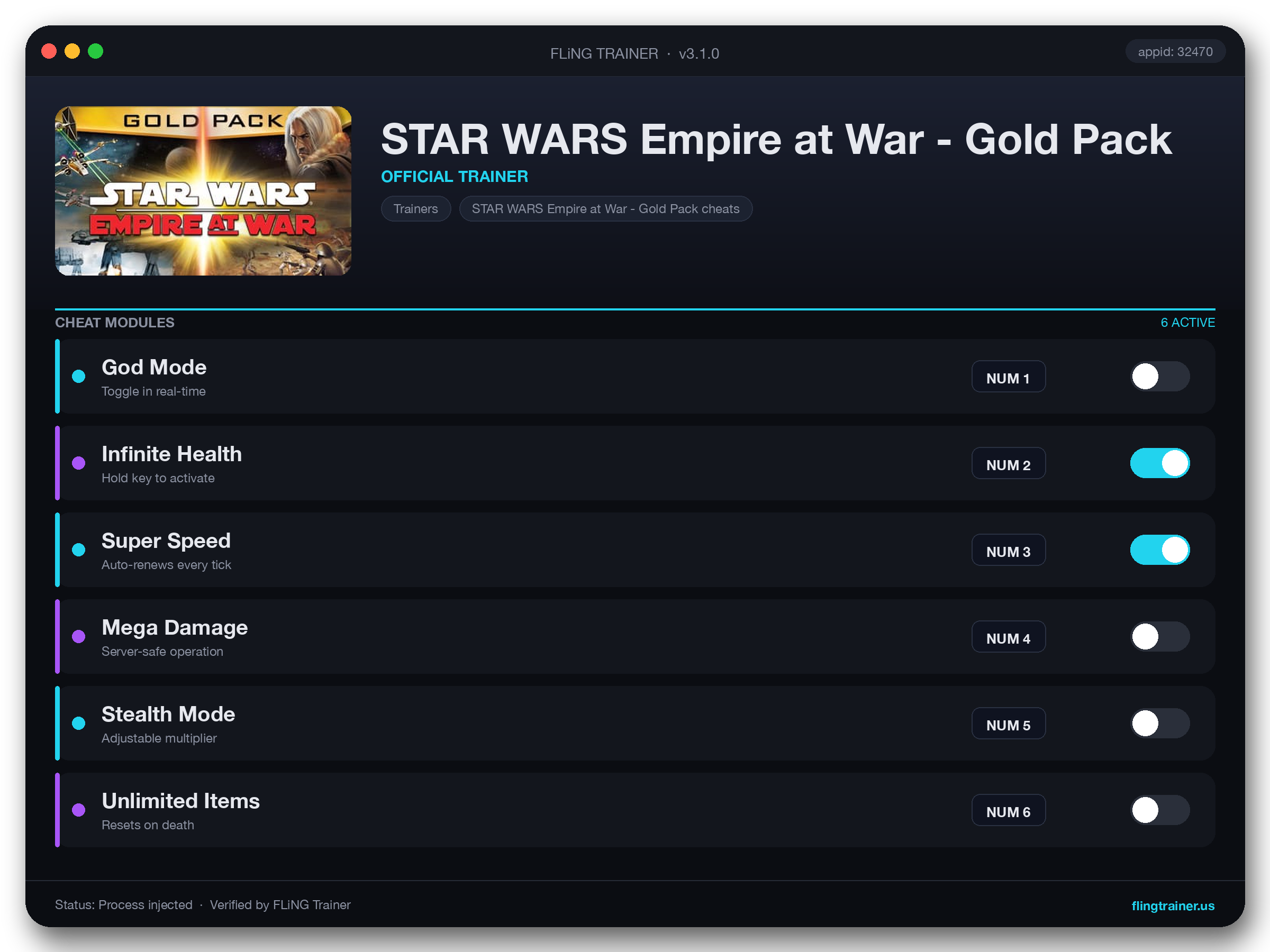 STAR WARS Empire at War - Gold Pack Trainer interface