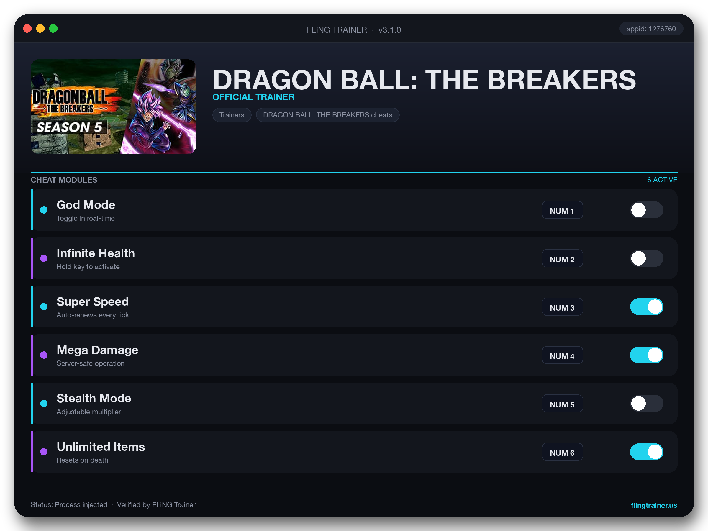 DRAGON BALL: THE BREAKERS Trainer interface