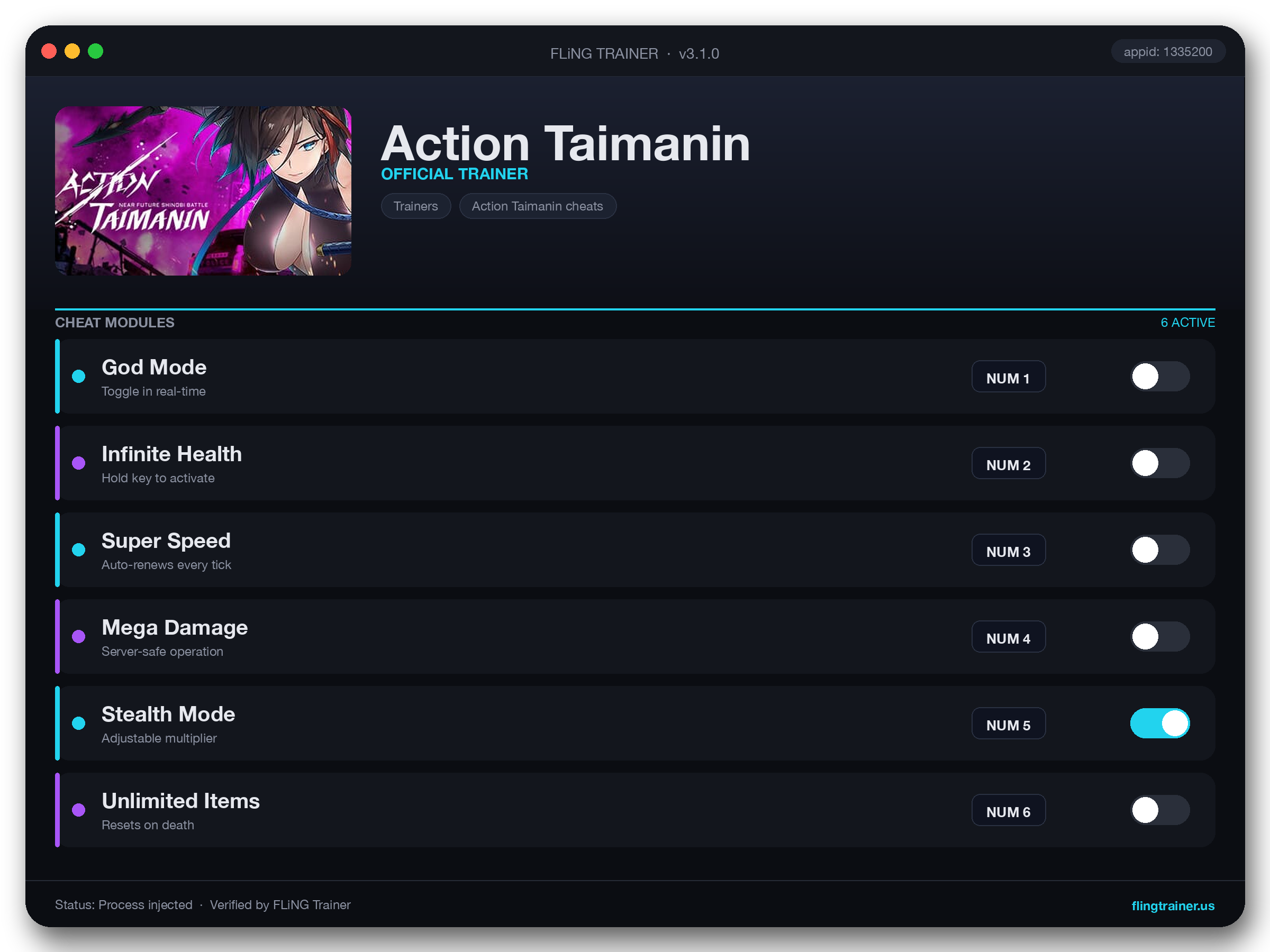 Action Taimanin Trainer interface