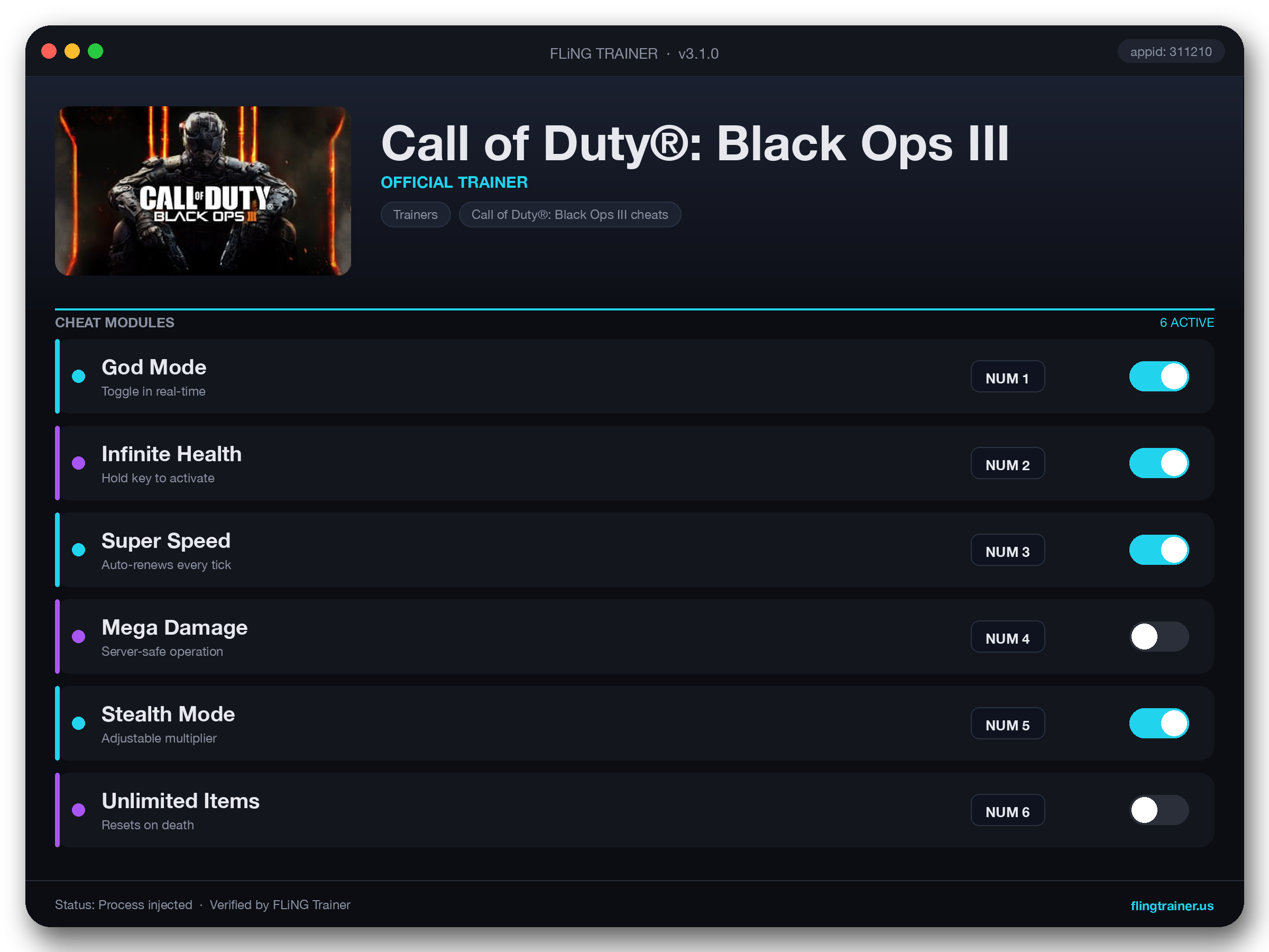 Call of Duty®: Black Ops III Trainer interface