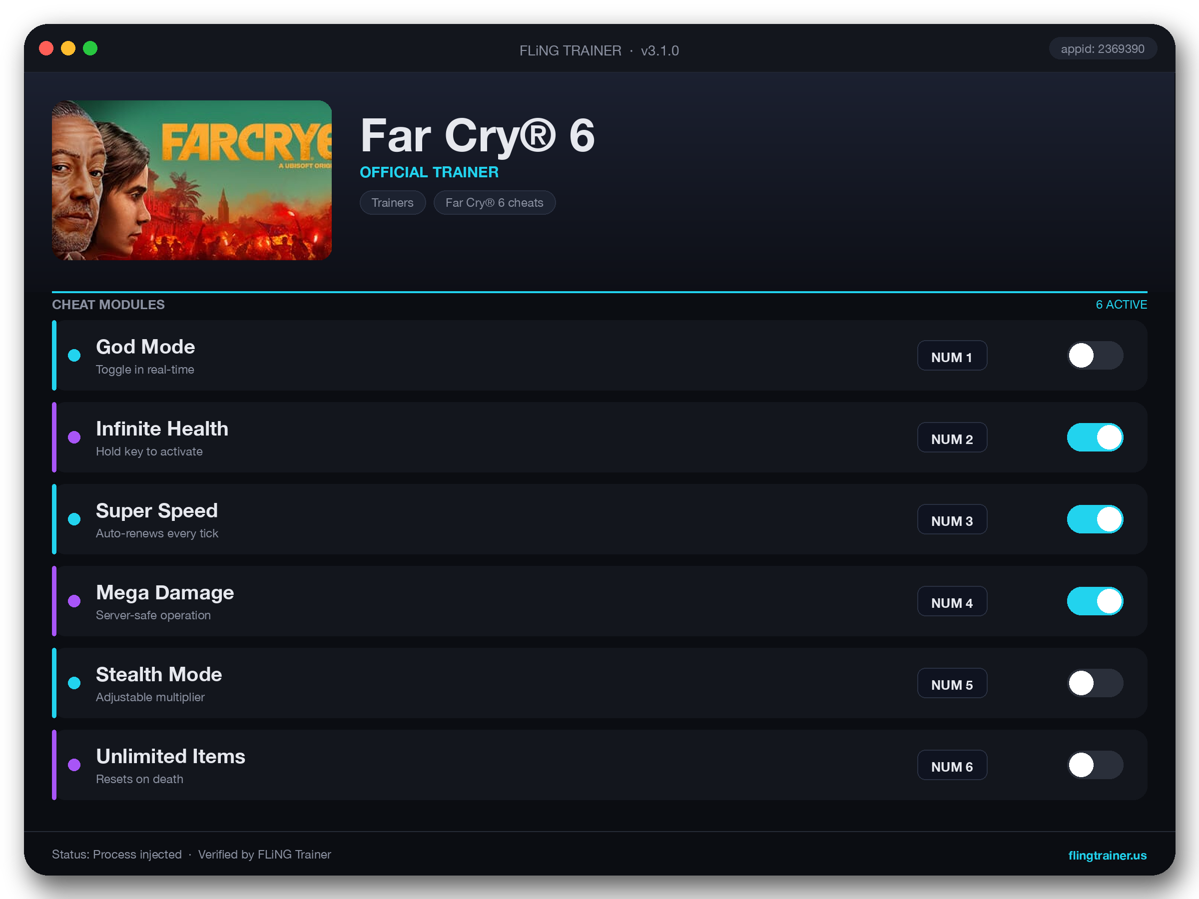 Far Cry® 6 Trainer interface