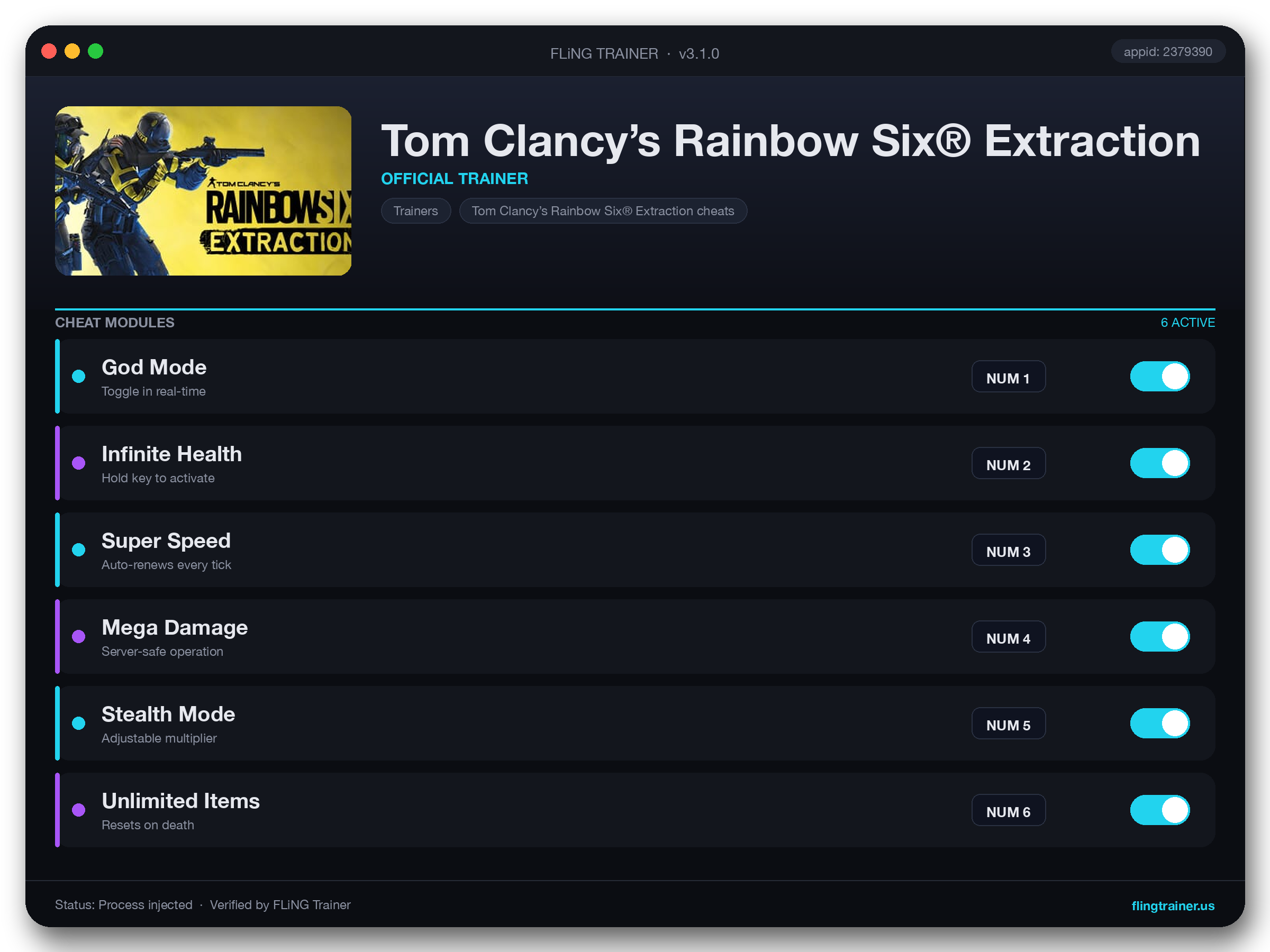 Tom Clancy’s Rainbow Six® Extraction Trainer interface