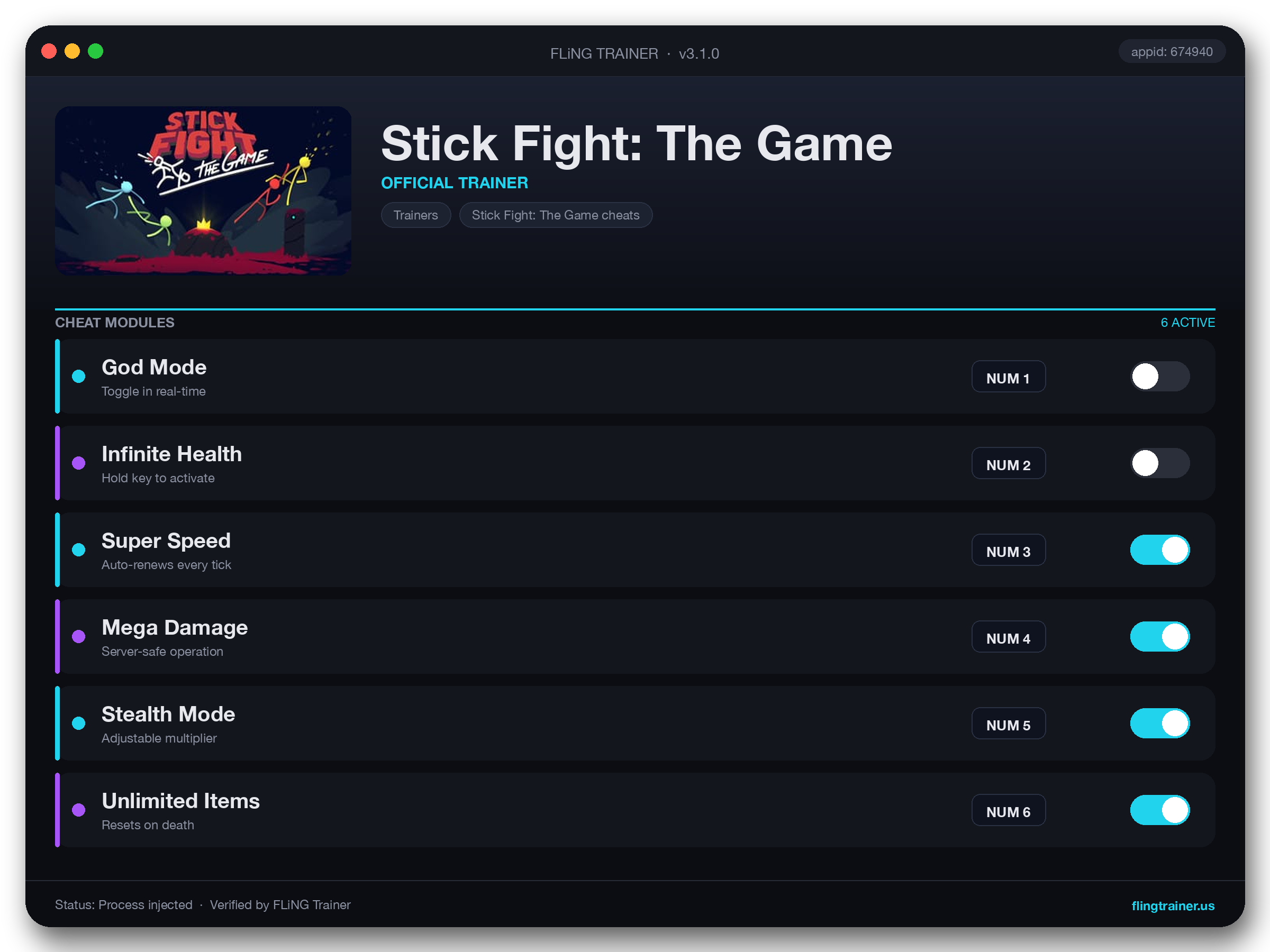Stick Fight: The Game Trainer interface