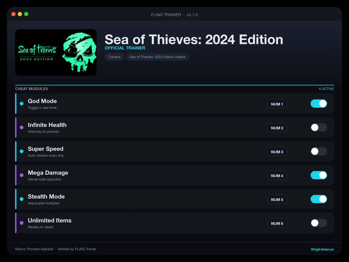 Sea of Thieves: 2024 Edition Trainer interface