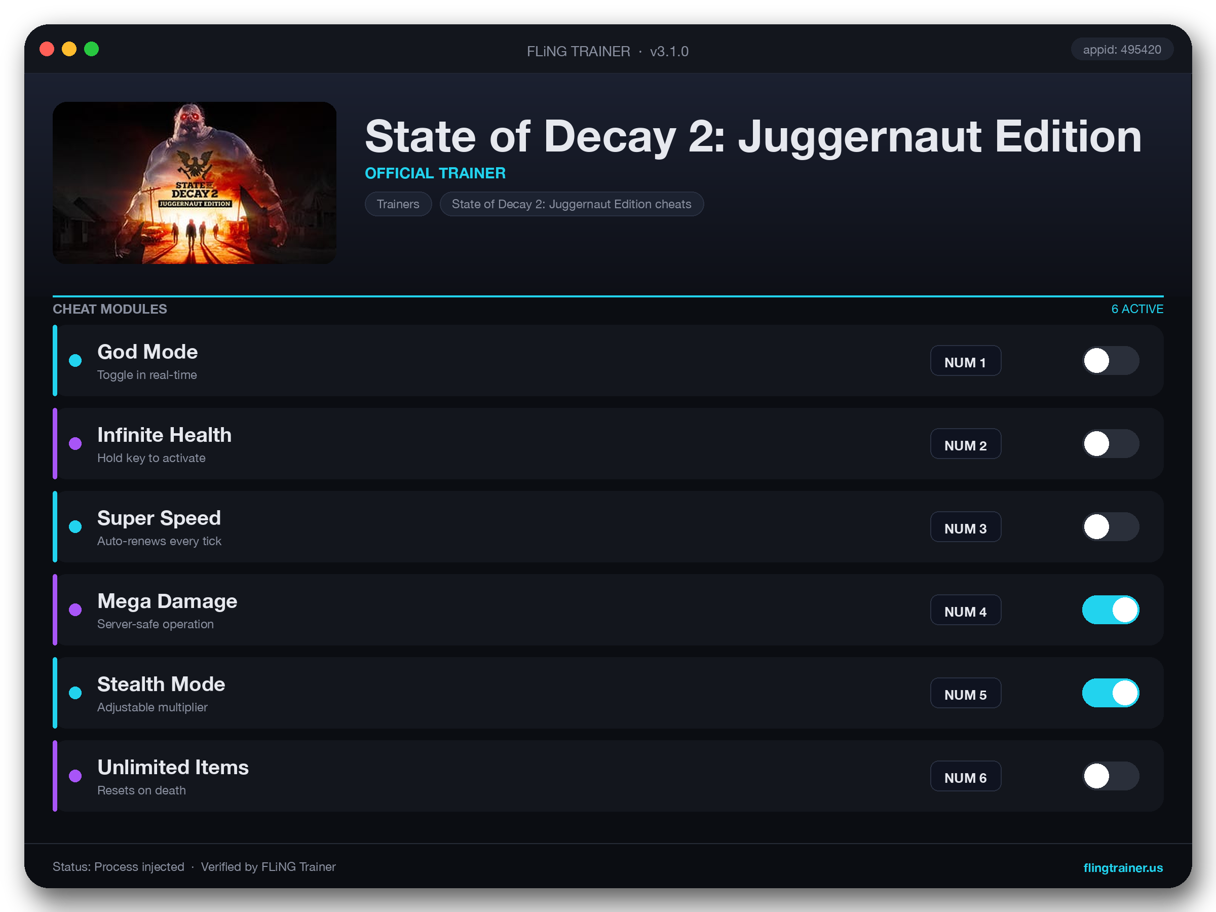 State of Decay 2: Juggernaut Edition Trainer interface