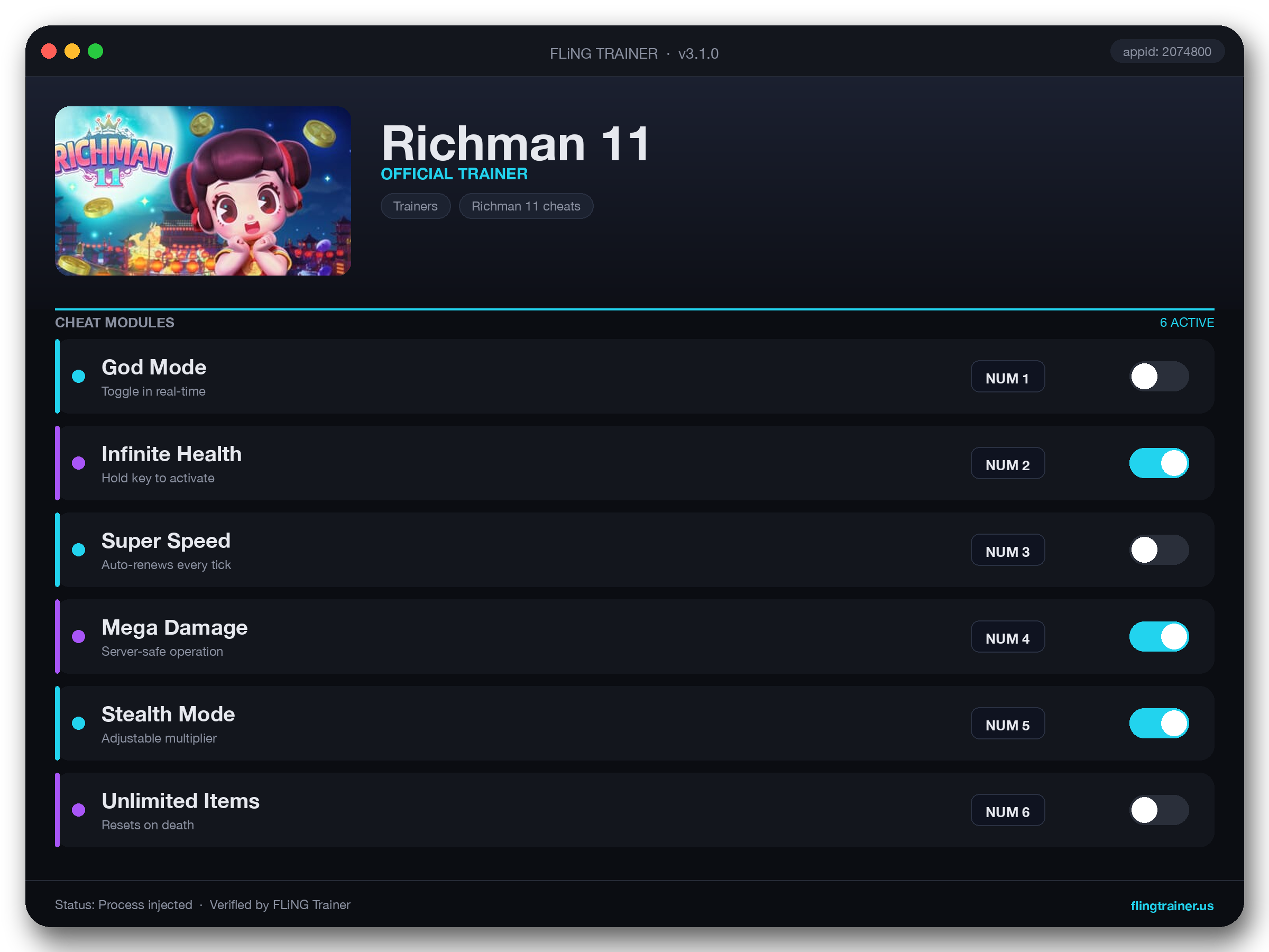 Richman 11 Trainer interface