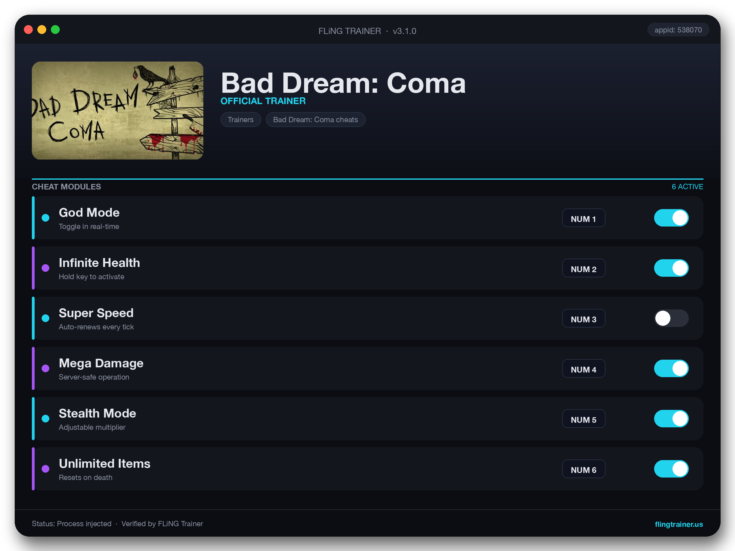 Bad Dream: Coma Trainer interface