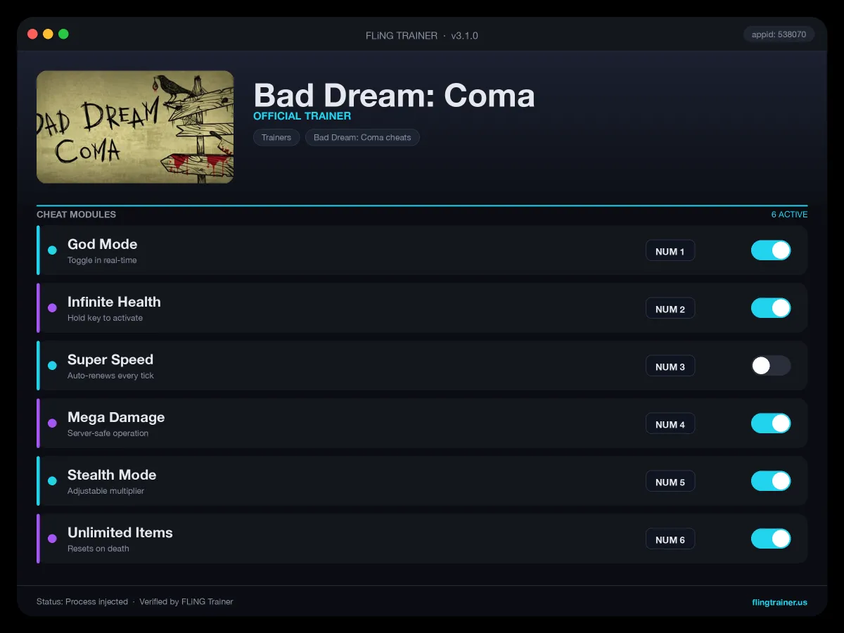 Bad Dream: Coma Trainer interface