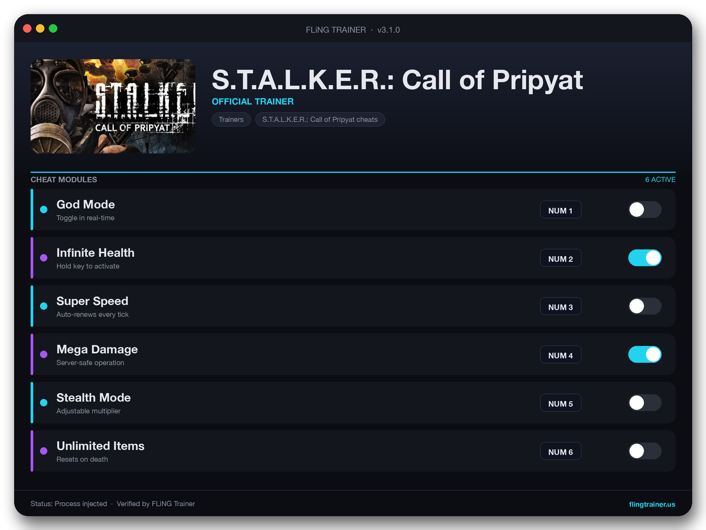 S.T.A.L.K.E.R.: Call of Pripyat Trainer interface
