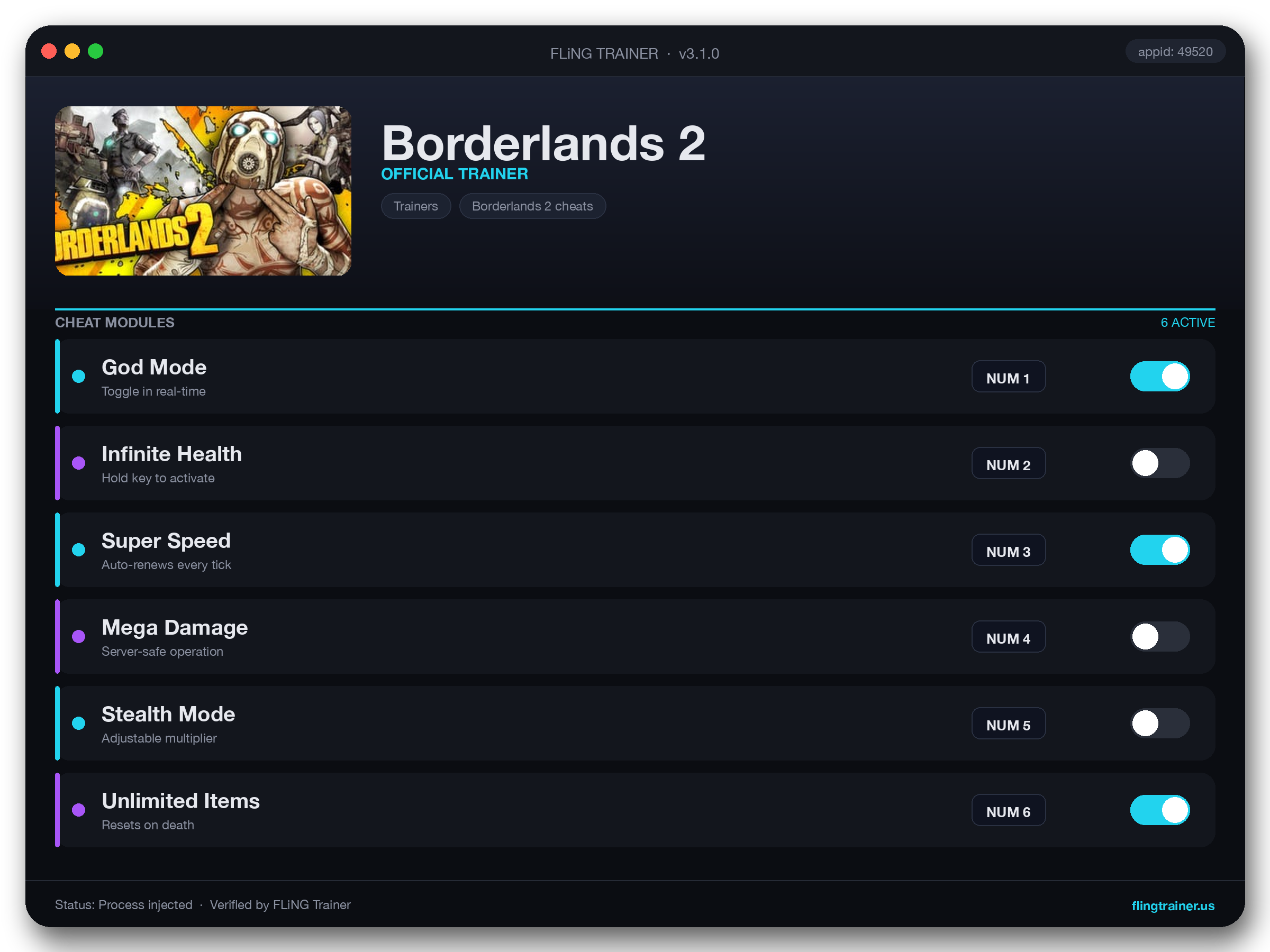 Borderlands 2 Trainer interface
