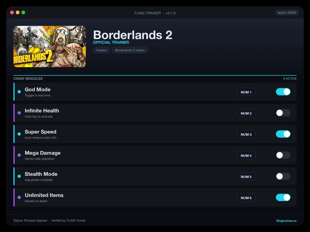 Borderlands 2 Trainer interface