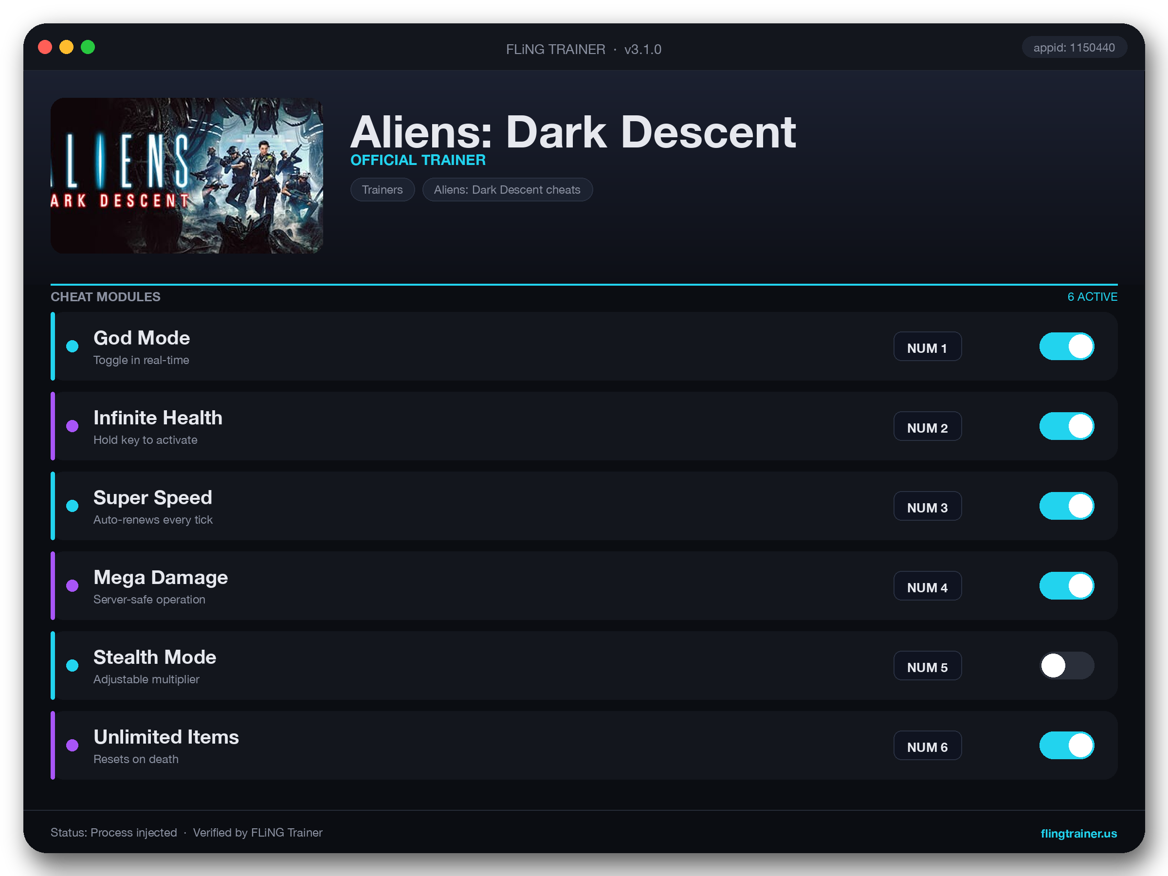Aliens: Dark Descent Trainer interface
