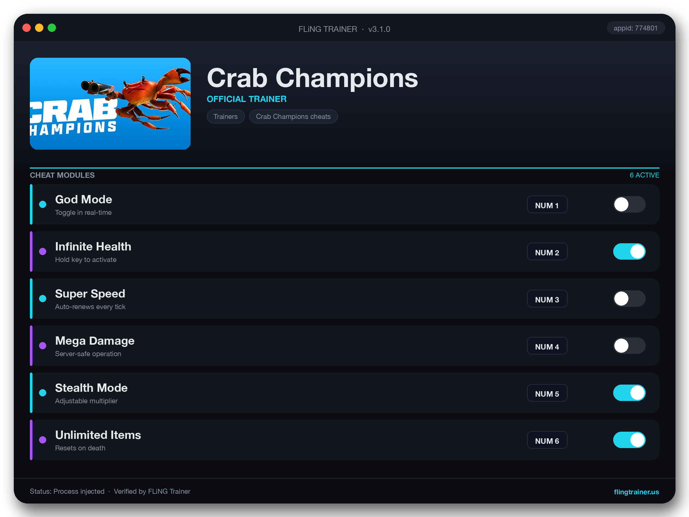 Crab Champions Trainer interface