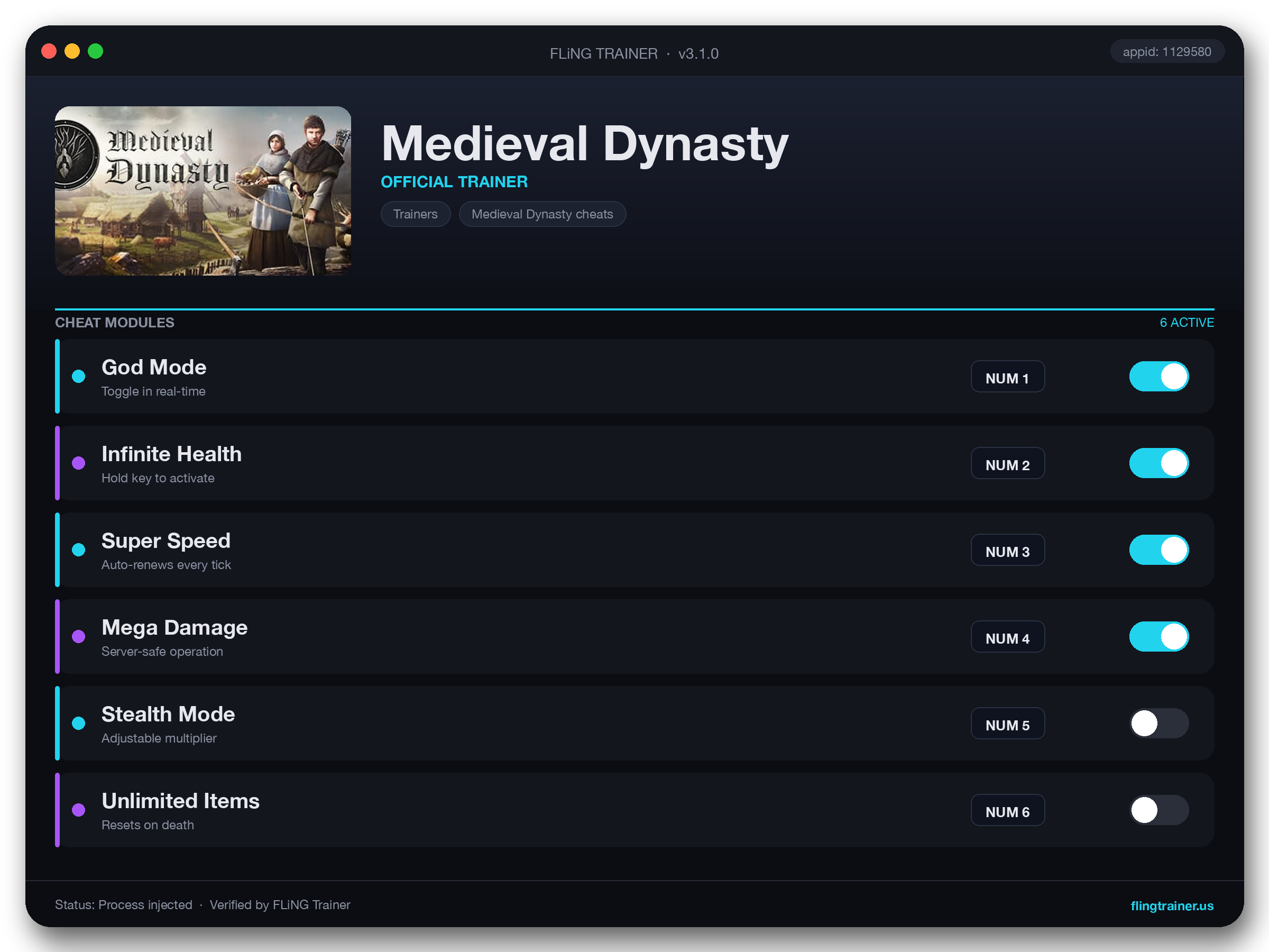 Medieval Dynasty Trainer interface