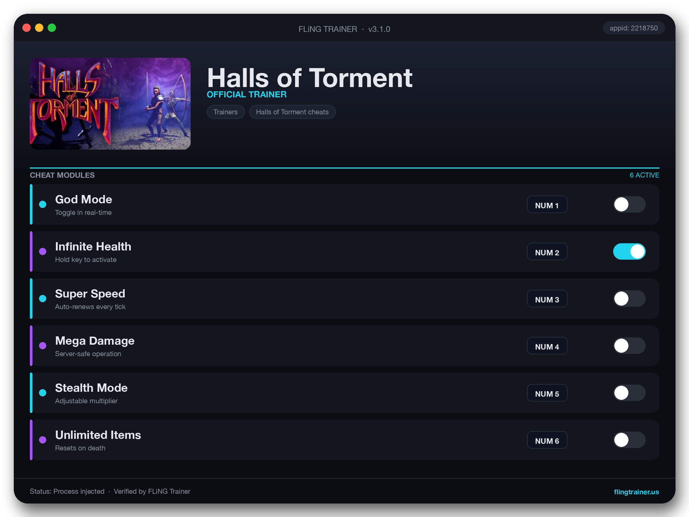 Halls of Torment Trainer interface