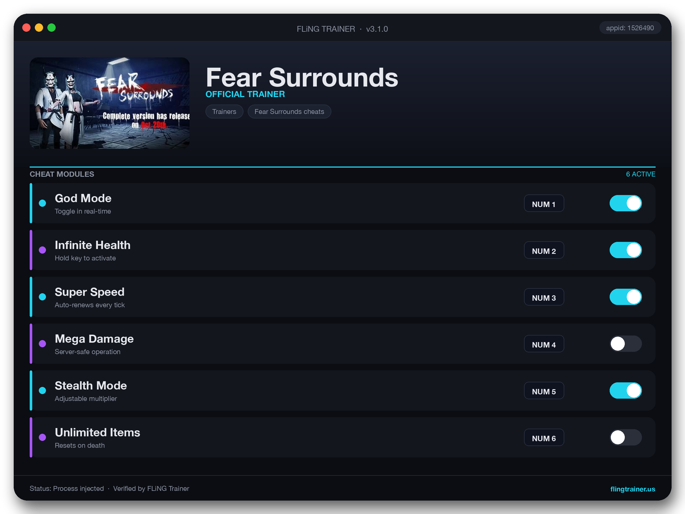Fear Surrounds Trainer interface
