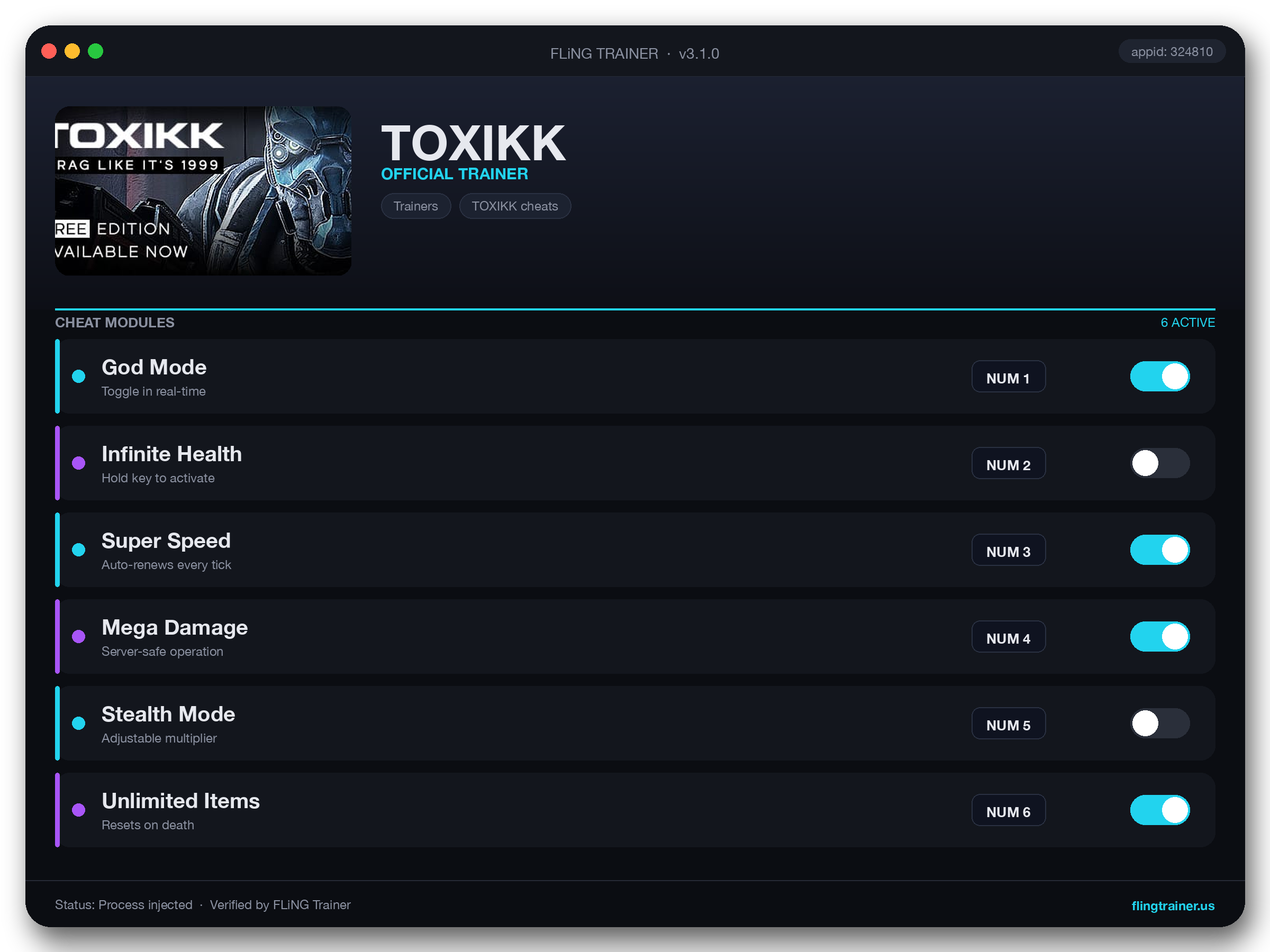 TOXIKK Trainer interface