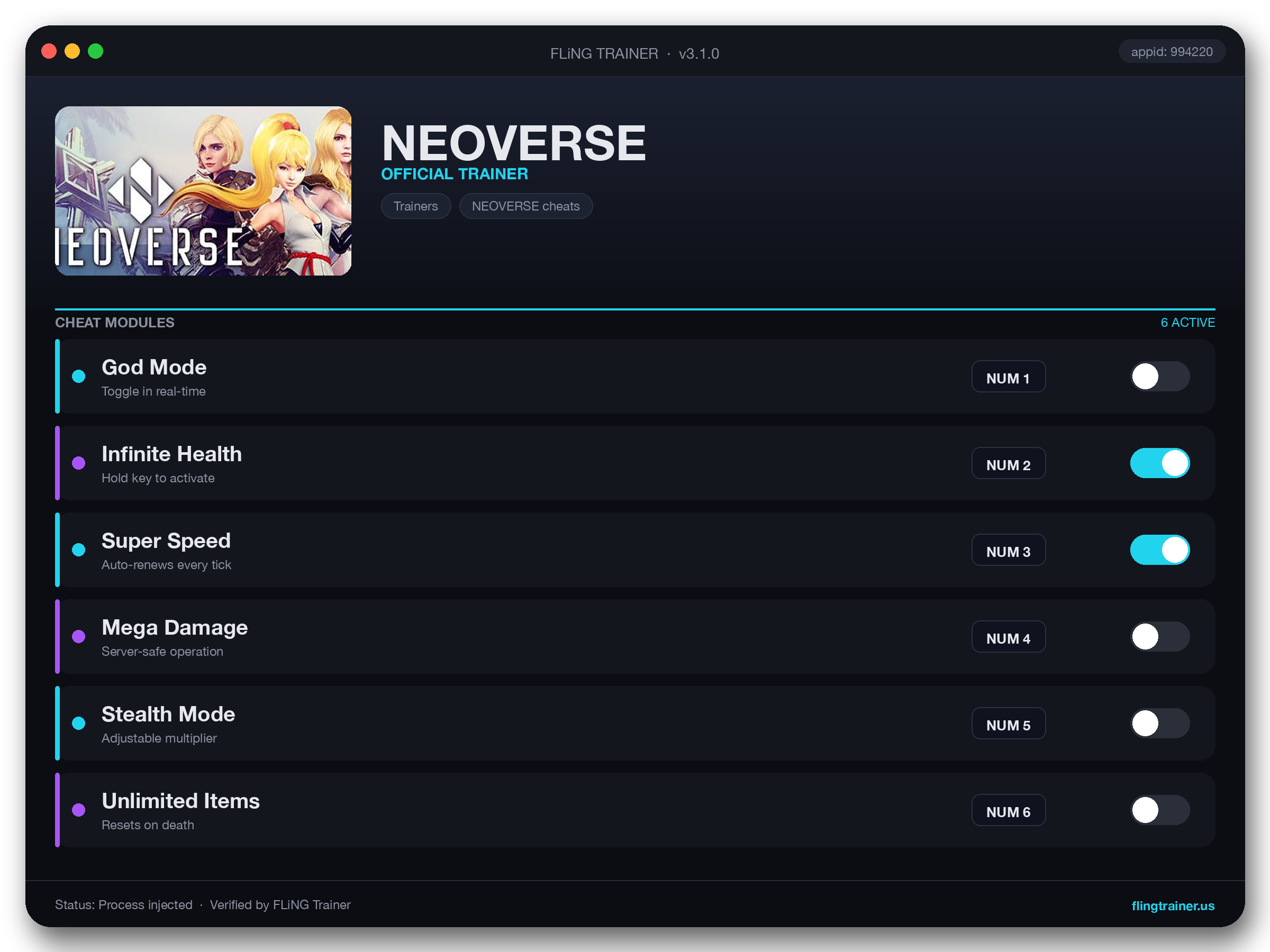 NEOVERSE Trainer interface