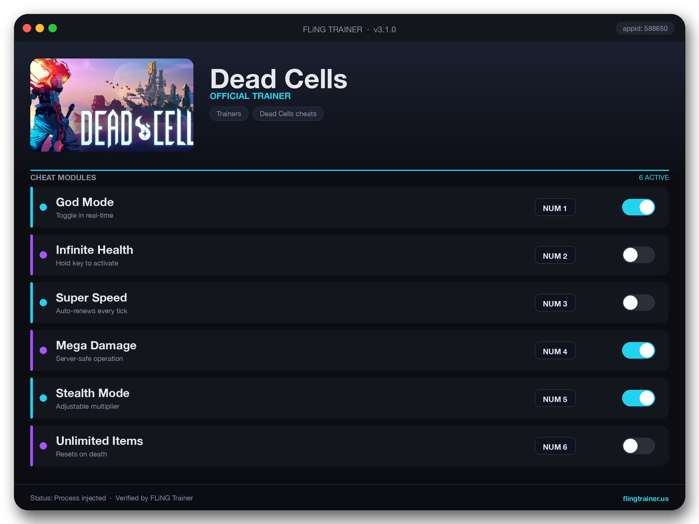 Dead Cells Trainer interface