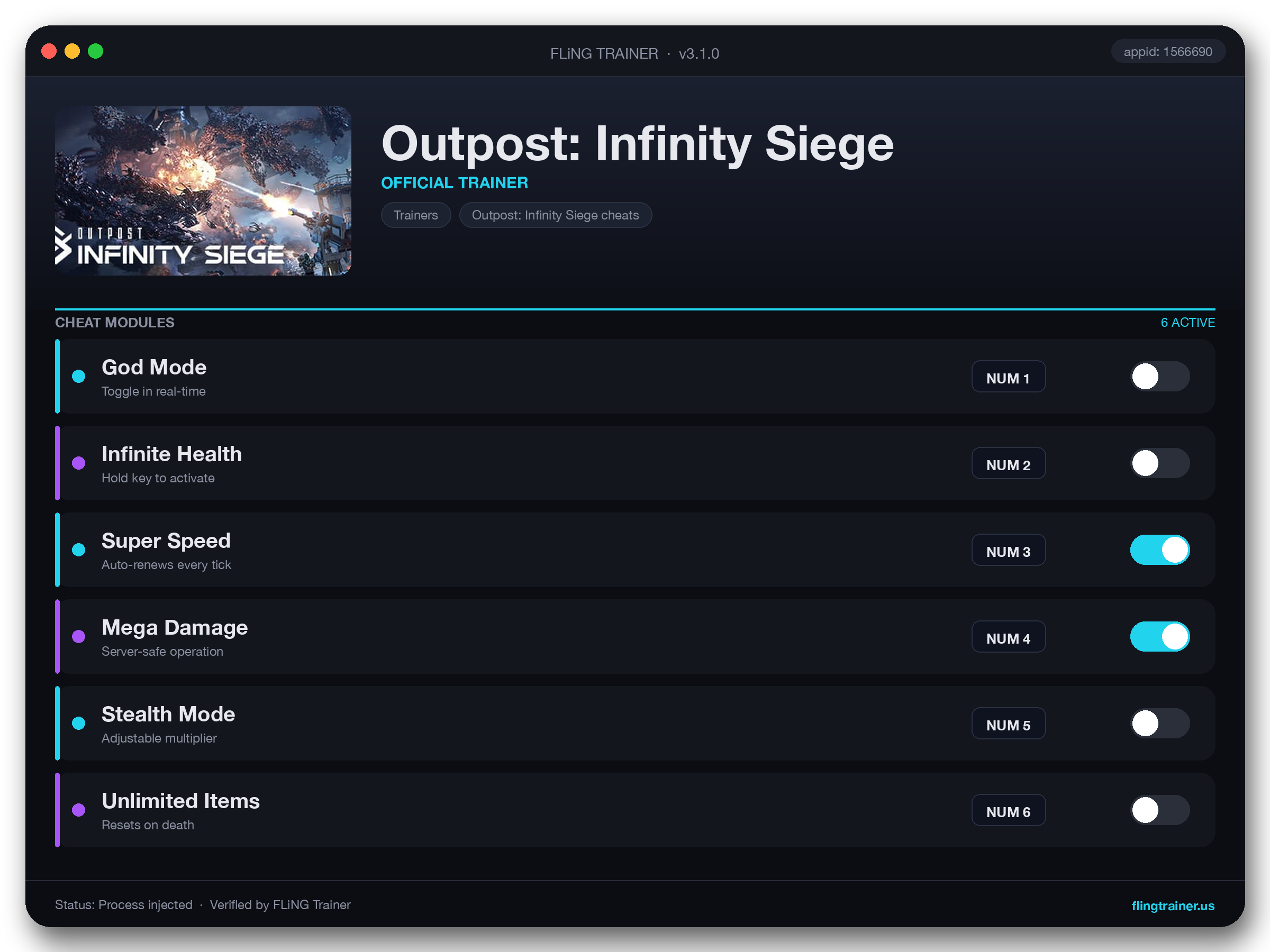 Outpost: Infinity Siege Trainer interface