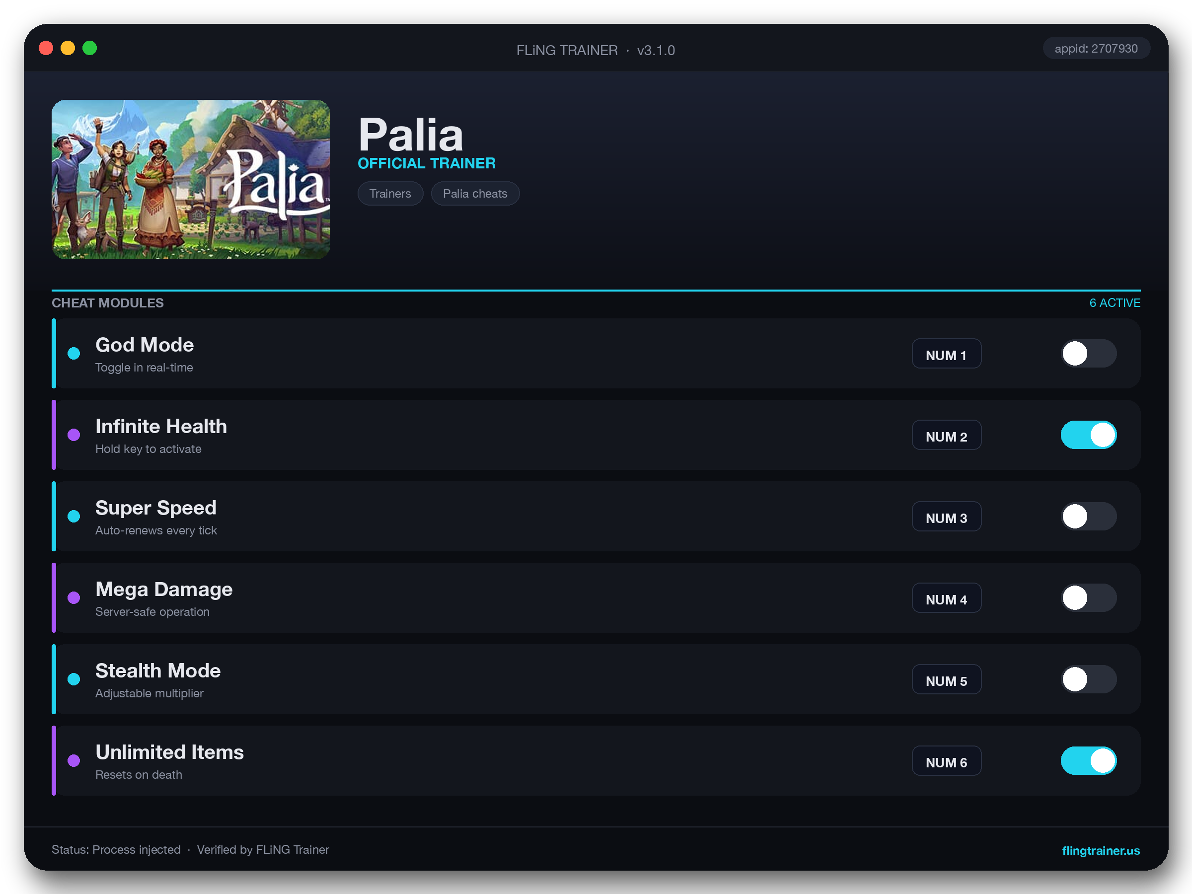 Palia Trainer interface